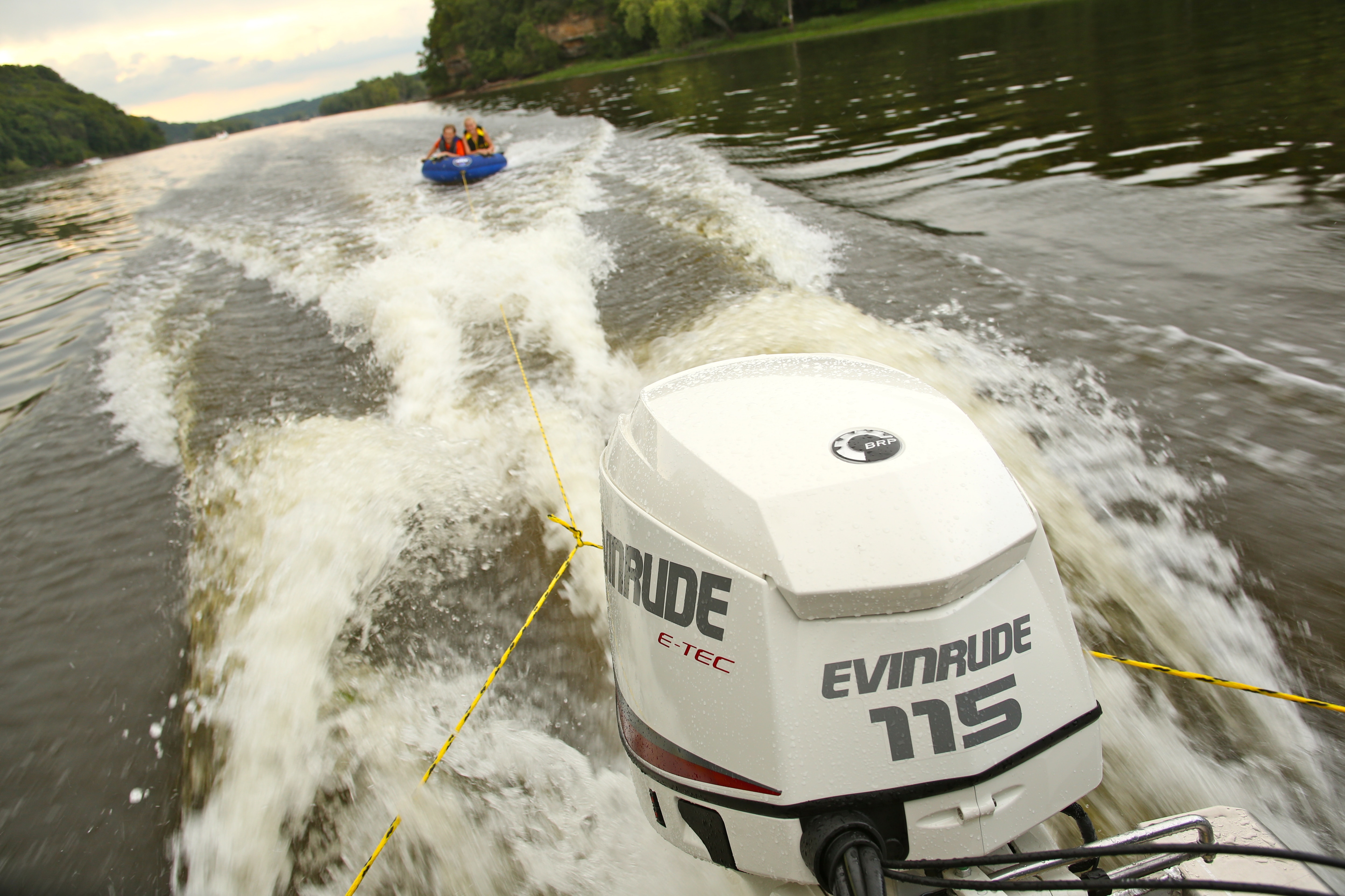 Close-up of an Evinrude 115 boat motor 