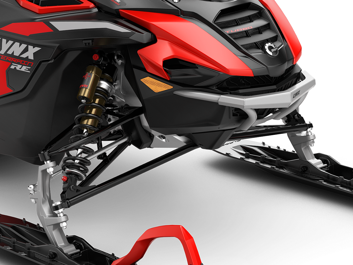 Close up of the Lynx Xterrain RE's front suspension