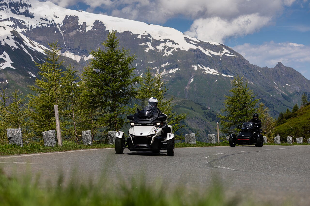 Can-Am Spyder F3 next to a Can-Am Ryker