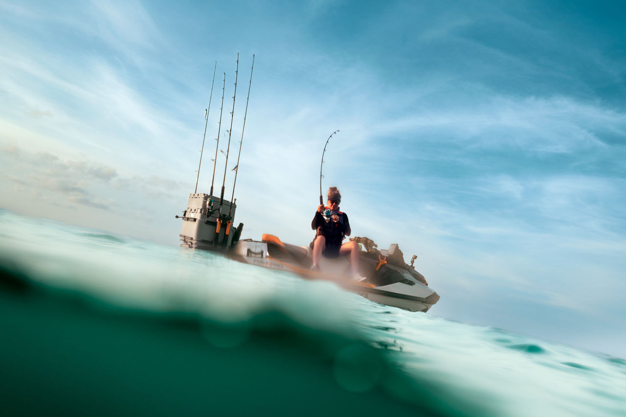 A angler on a 2026 Sea-Doo FishPro personal watercraft 