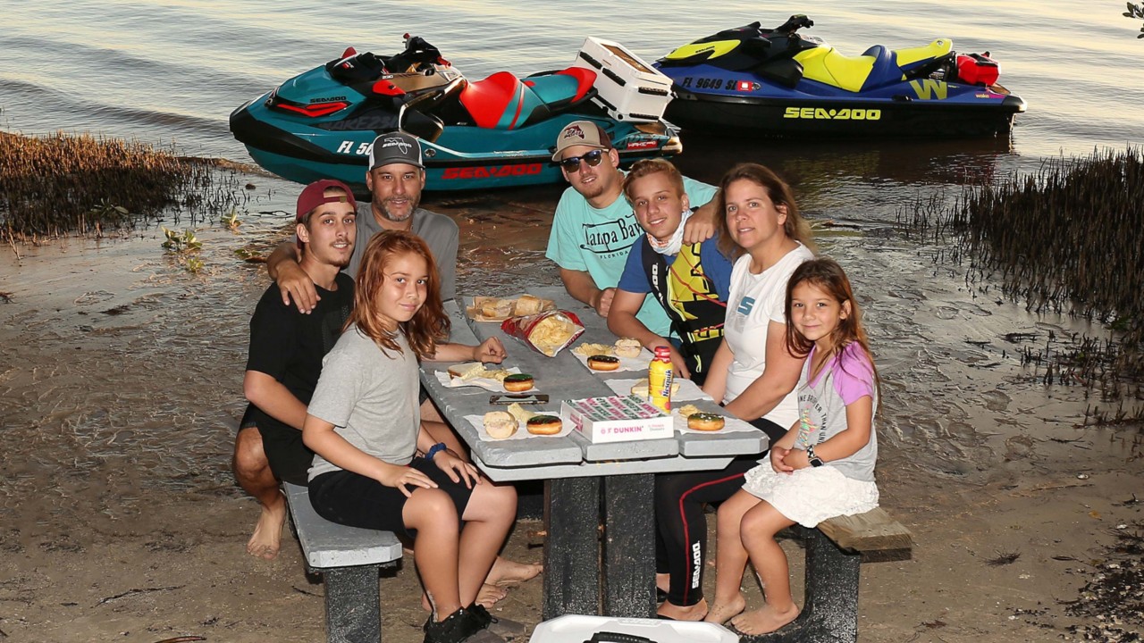 Randy Cabrera with his family after a Sea-Doo ride