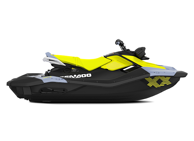 Sea-Doo Spark Trixx personal watercraft in yellow, black, and gray with freestyle-inspired design