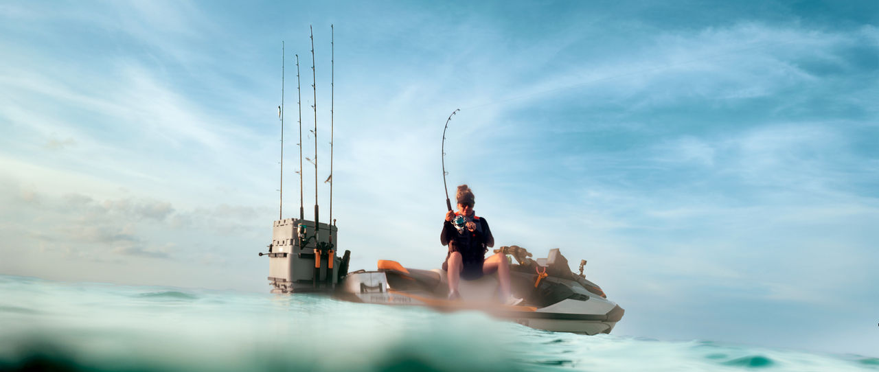 A angler on a 2026 Sea-Doo FishPro personal watercraft 
