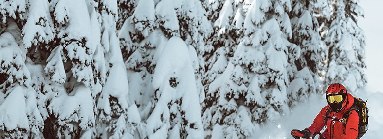 Man jumping in the air with his Ski-Doo snowmobile