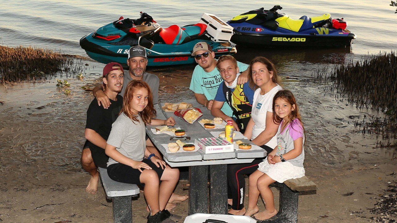 Randy Cabrera with his family after a Sea-Doo ride