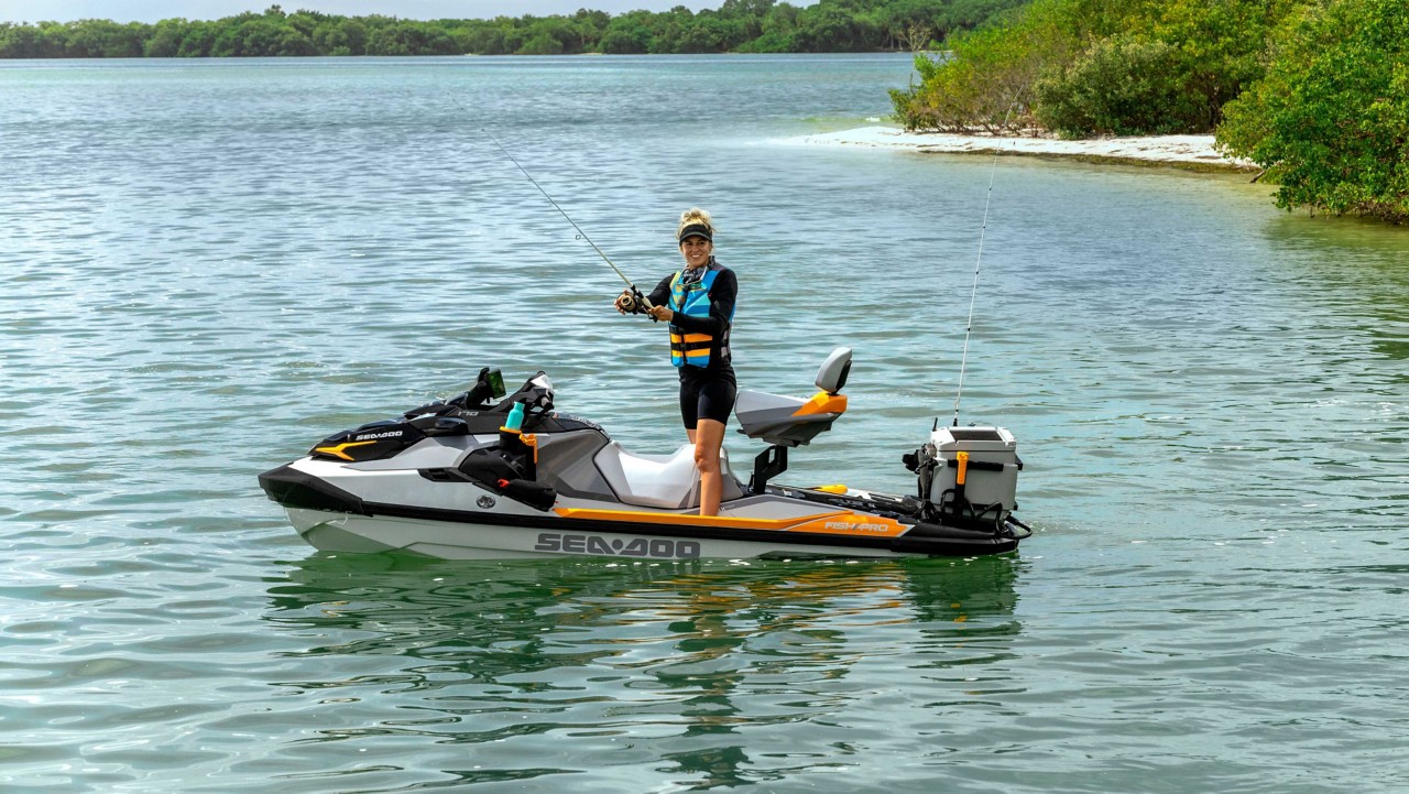 Sea-Doo Ambassador Bri Andrassi fishing on a FishPro Trophy