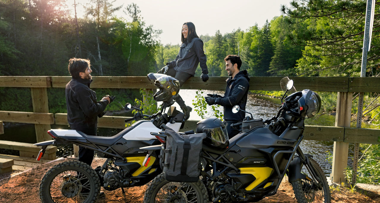 Riders with their Can-Am electric motorcycles