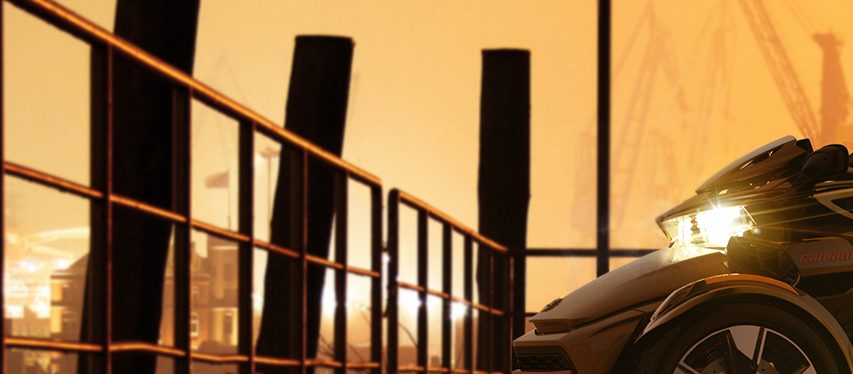 Hamburg industrial harbour at night after a rainy day with it's reflection in a water puddle