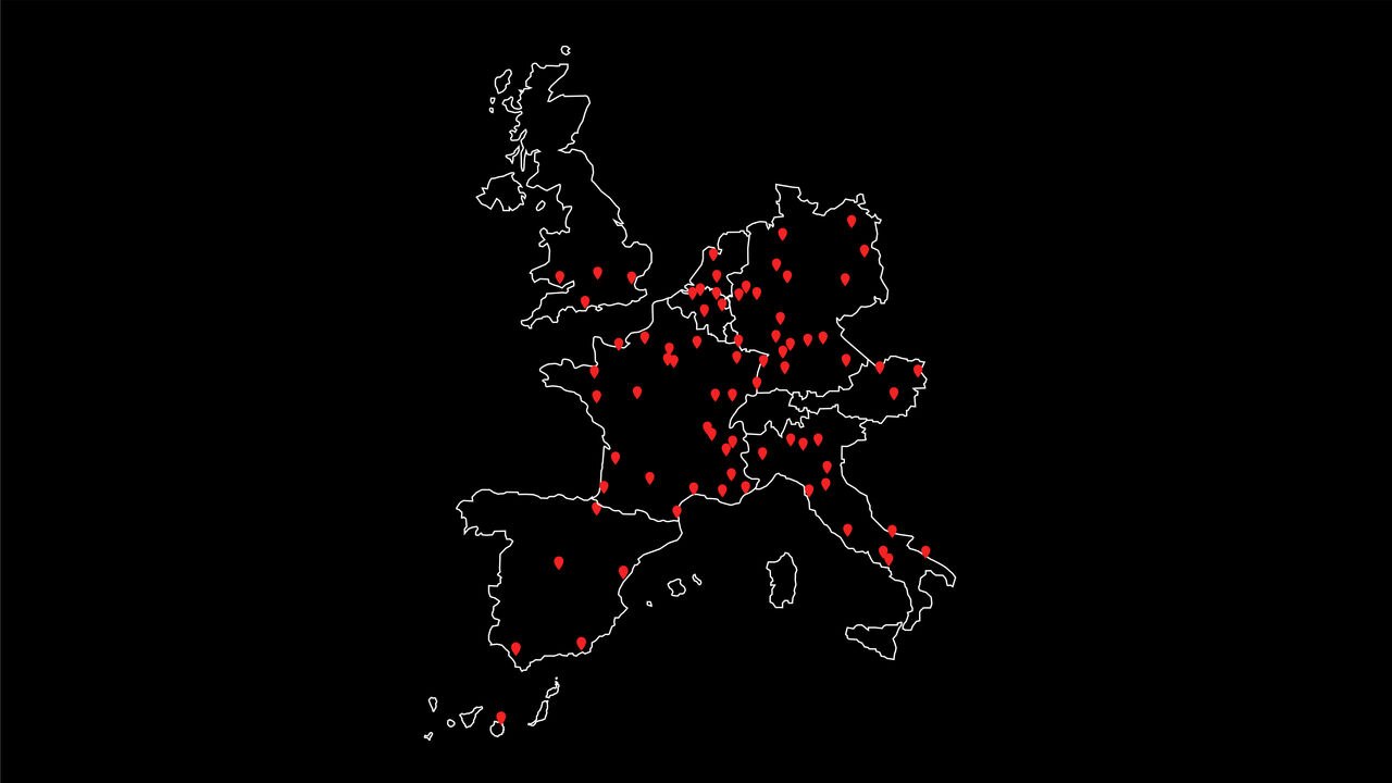 Map of Can-Am dealerships across Europe