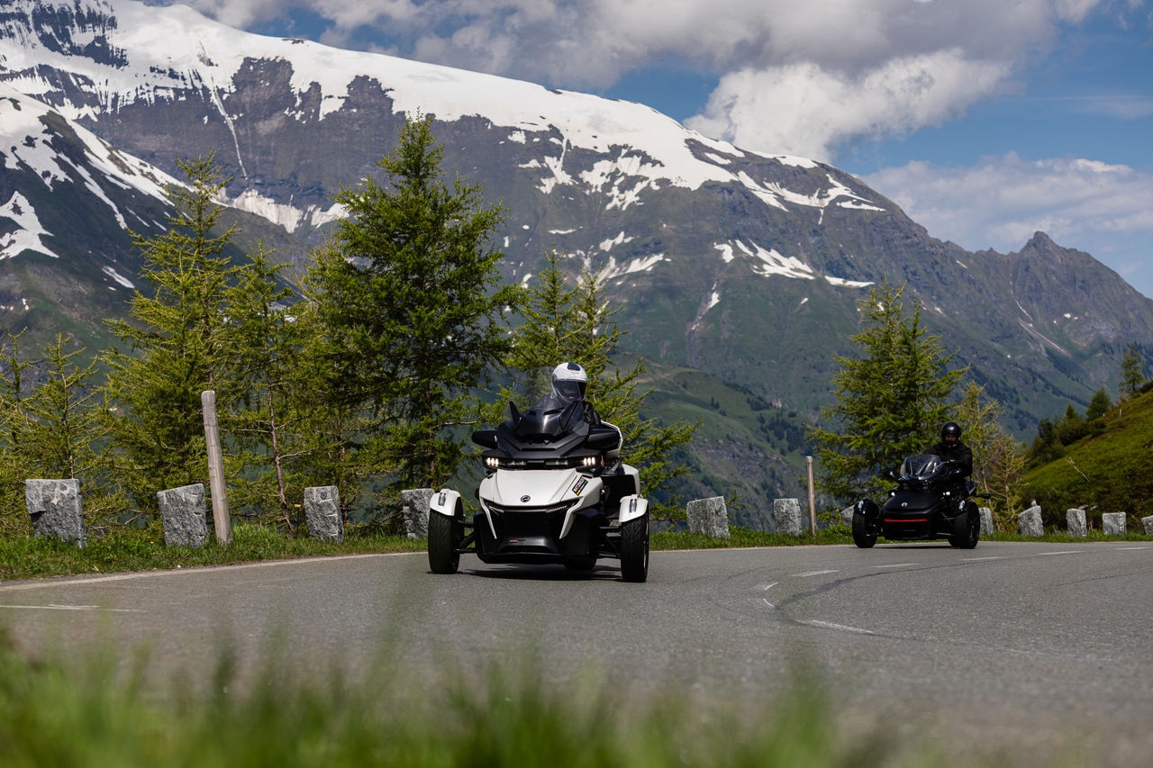 Can-Am Spyder F3 next to a Can-Am Ryker