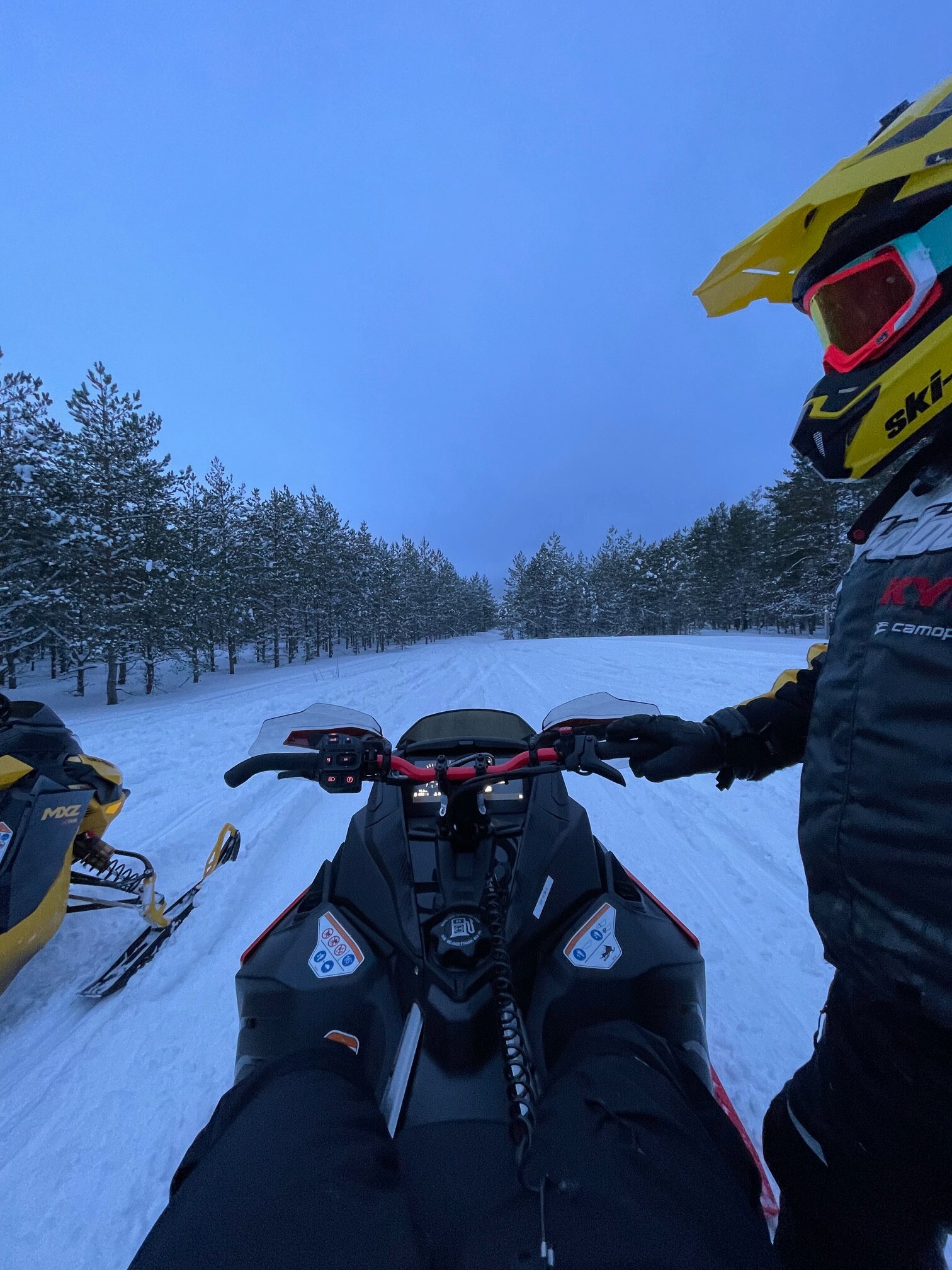 POV image of snowmobile
