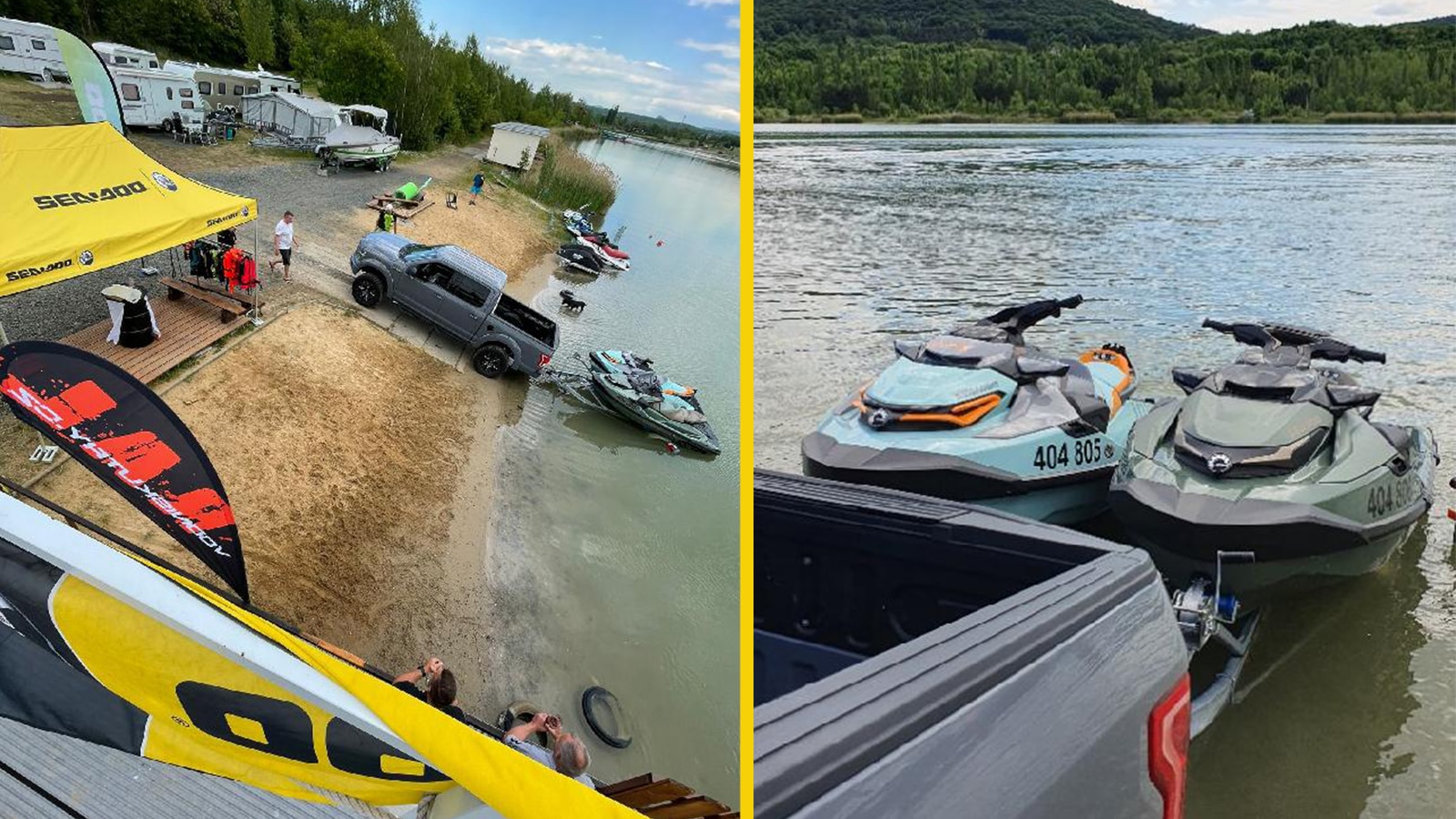 Vodní skútry Sea-Doo při spouštění do vody.