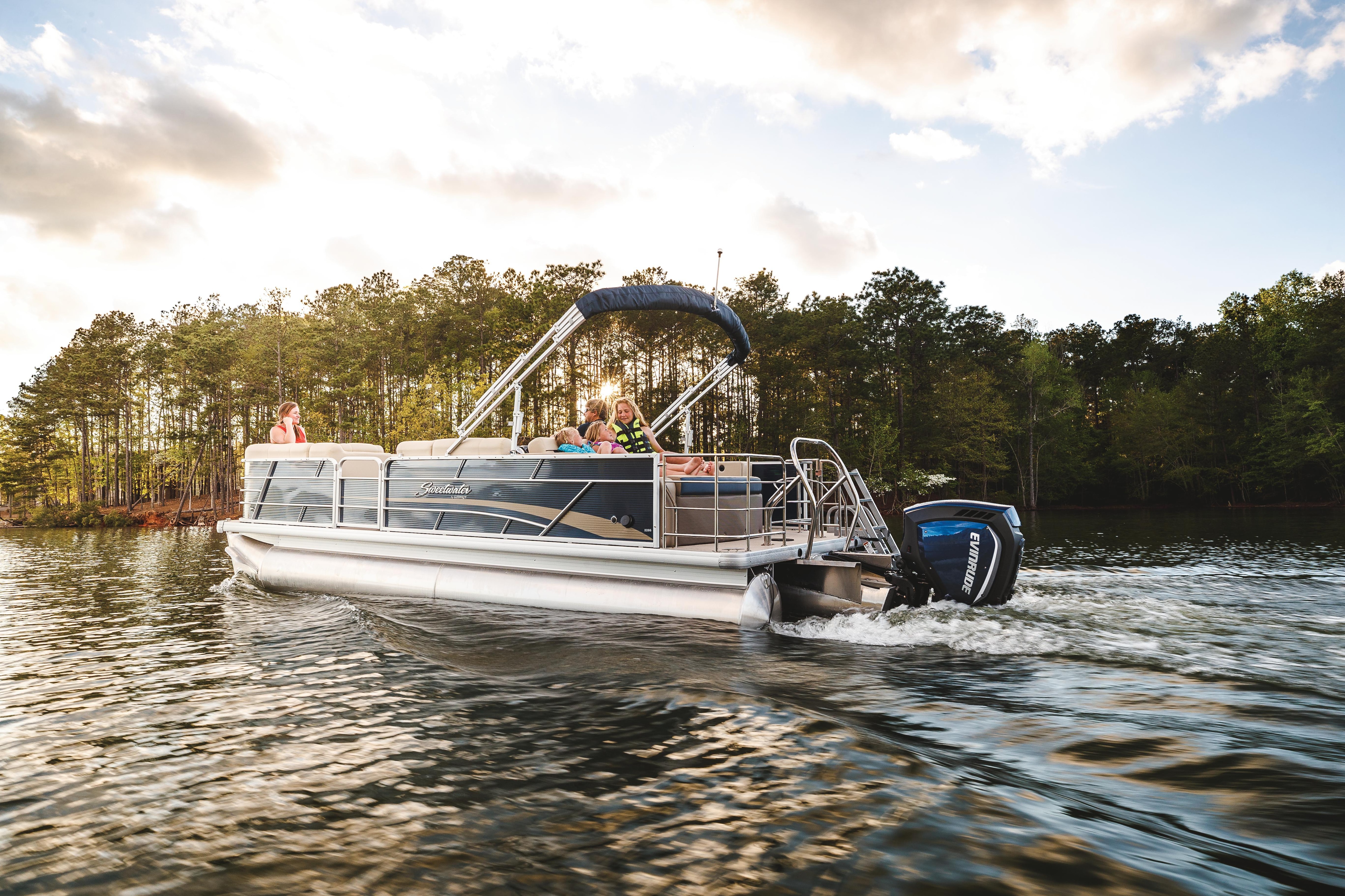 Pontoon yielding an Evinrude motor