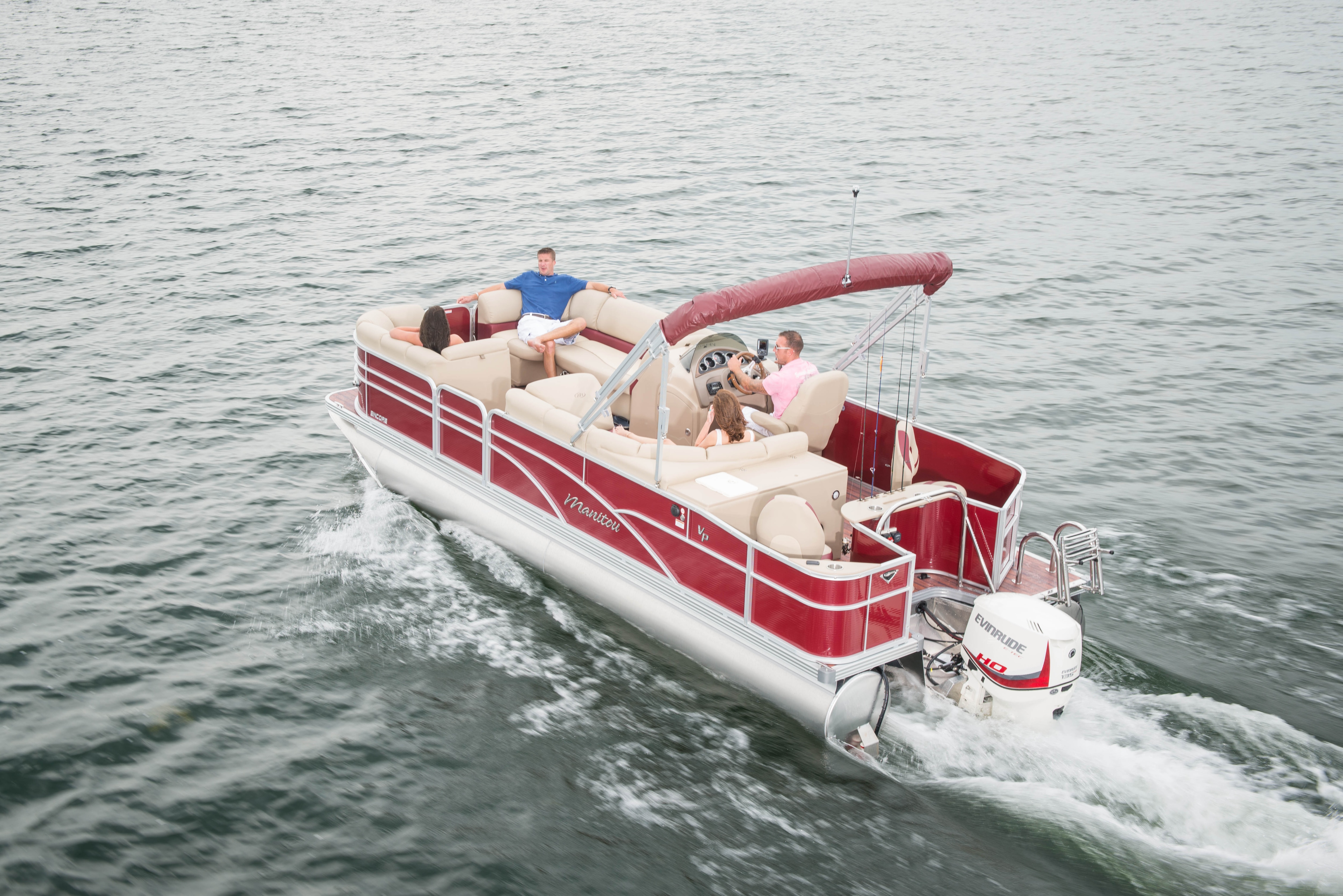 Pontoon yielding an Evinrude motor