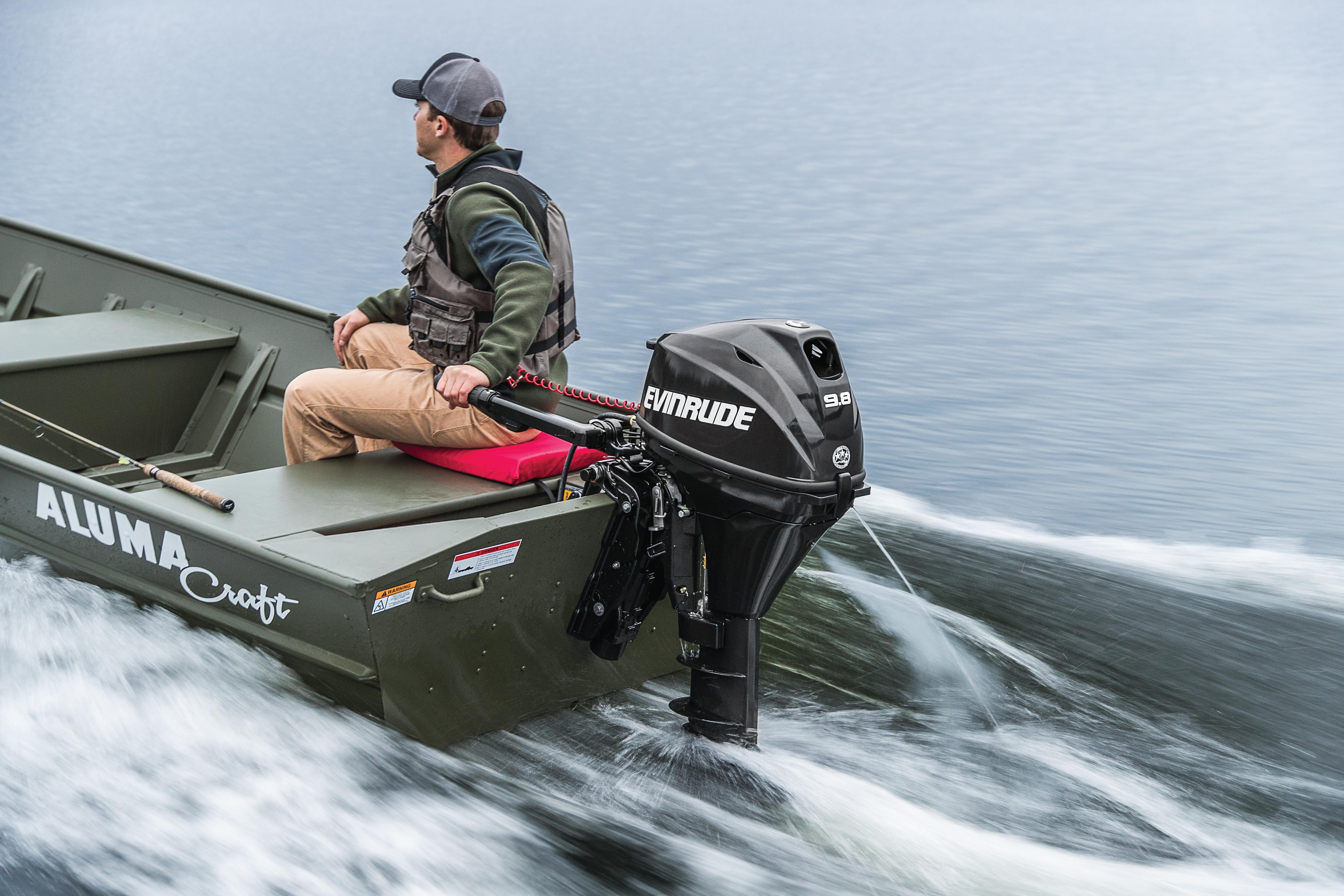 Close-up of a portable Evinrude boat motor