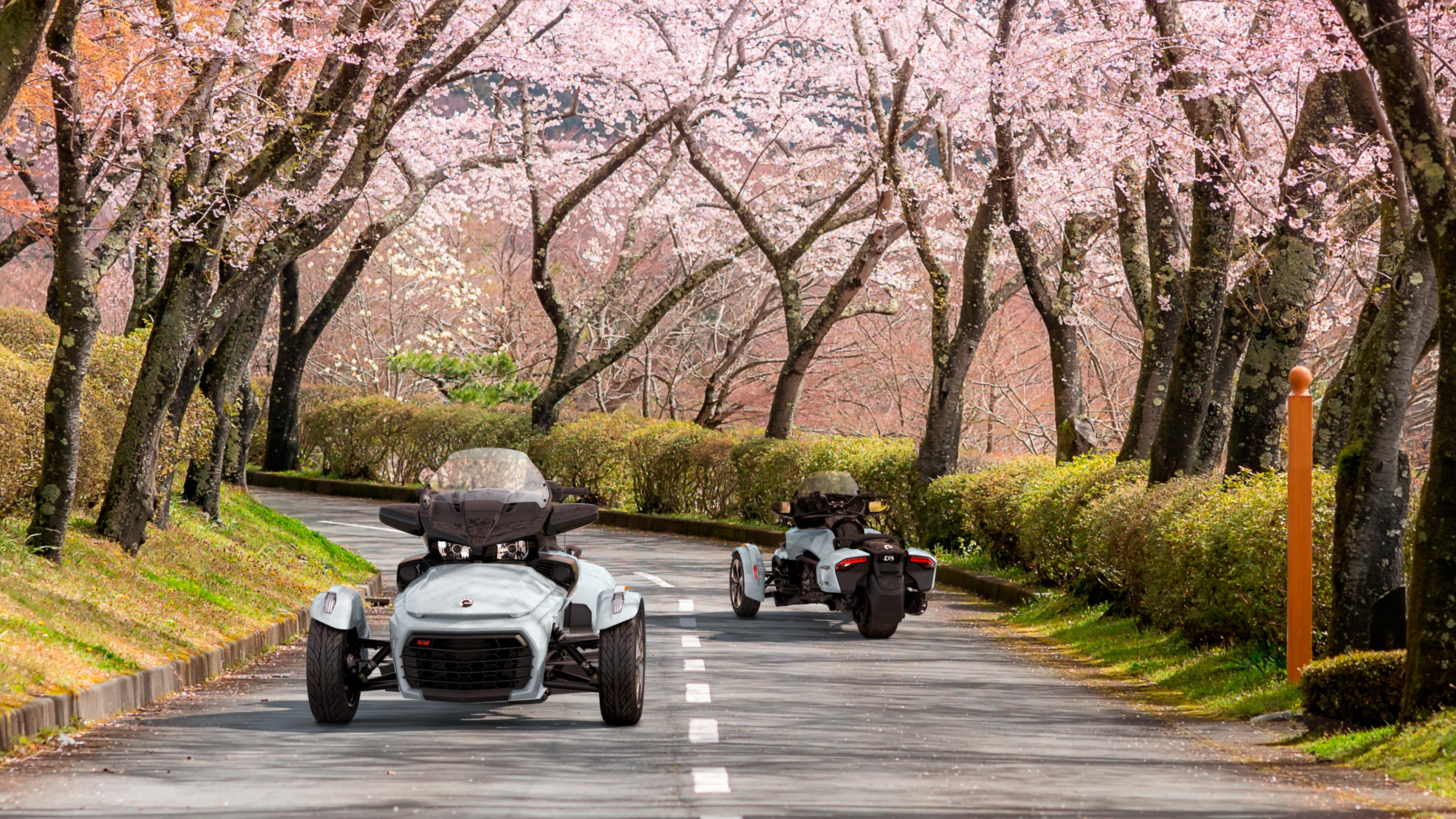 Six friends near their Spyder vehicles