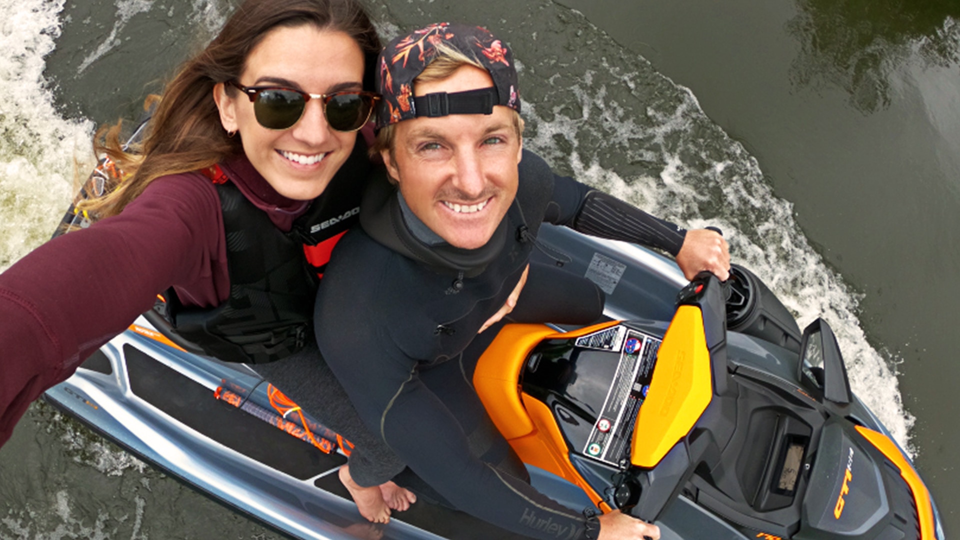 Chris Farro and his girlfriend ridding a Sea-Doo in Hawaii