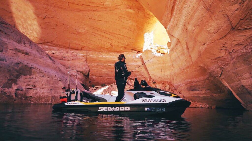 Men fishing on his Sea-Doo FISH PRO in Lake Powell