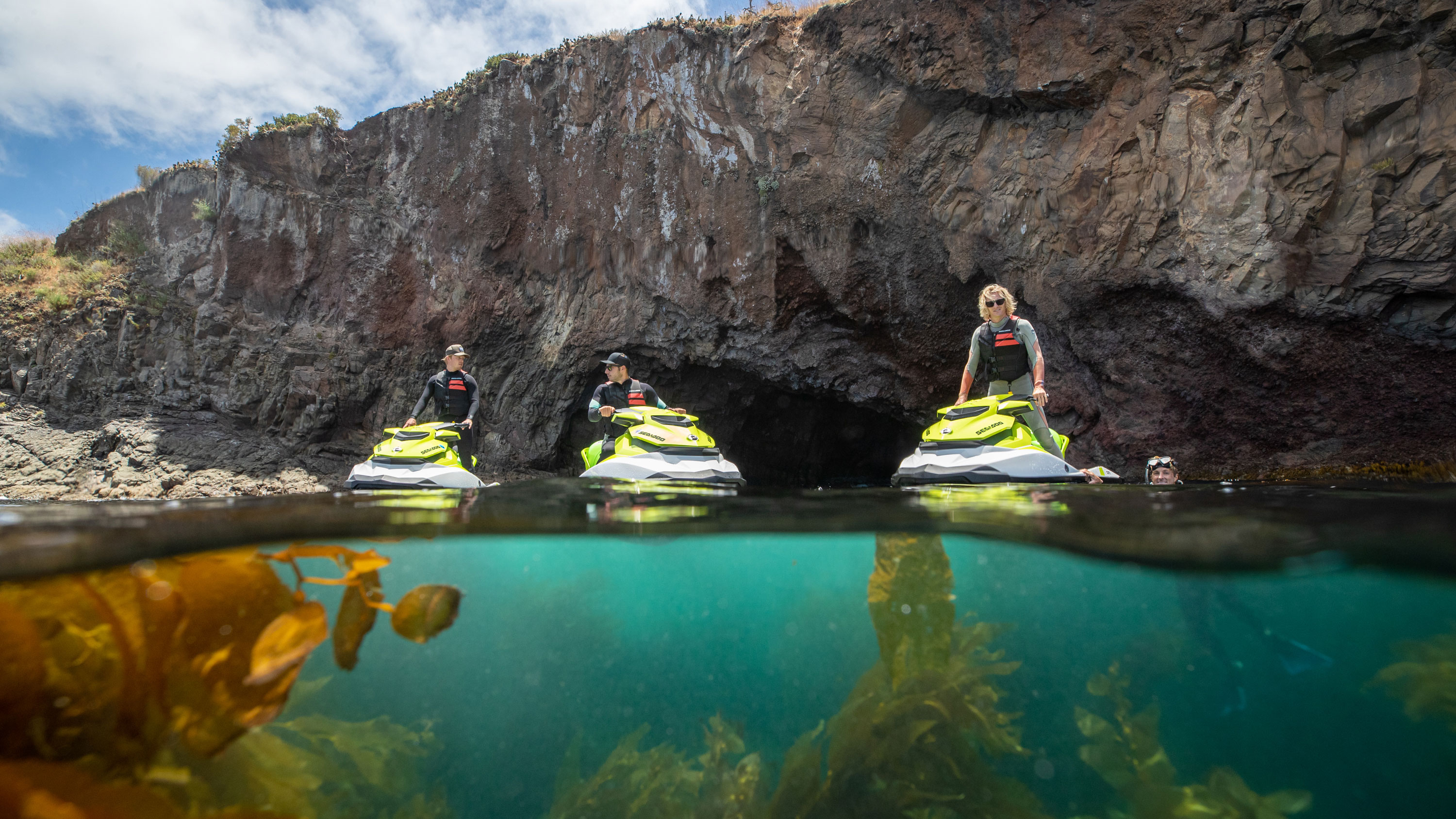 Group of friends in Catalina Island on their Sea-Doo GTI