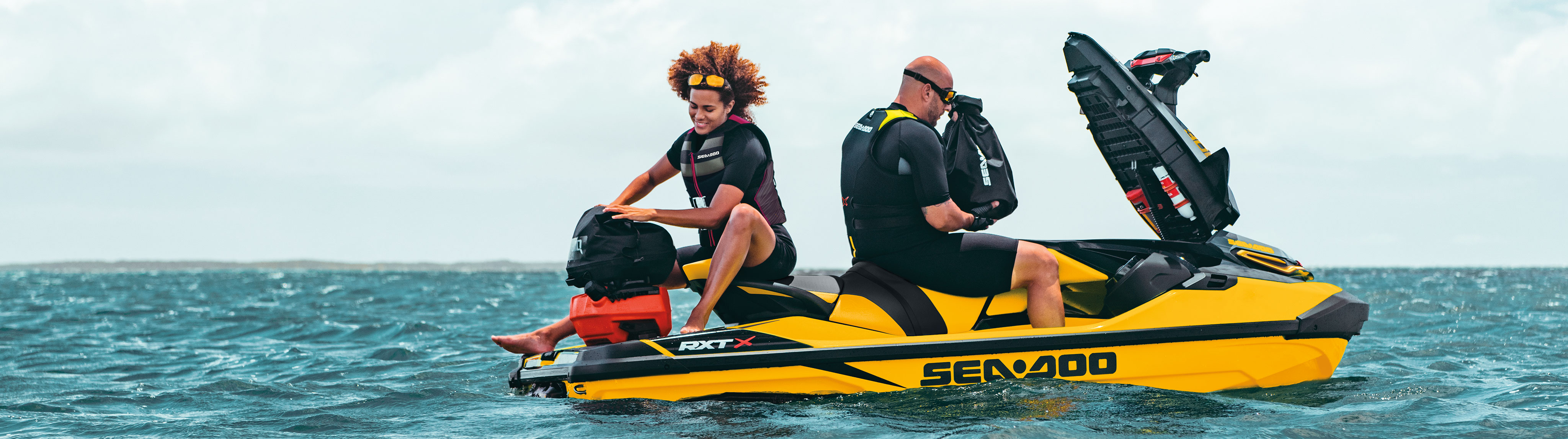 Couple on a Sea-Doo RXP-X with LnQ Accessoires