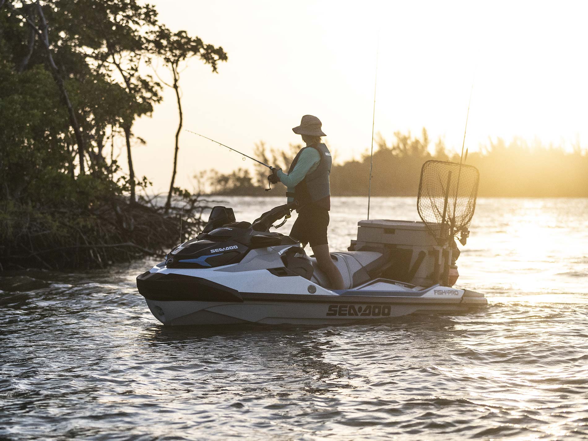 Man fishing on a Sea-Doo Fish Pro with IDF