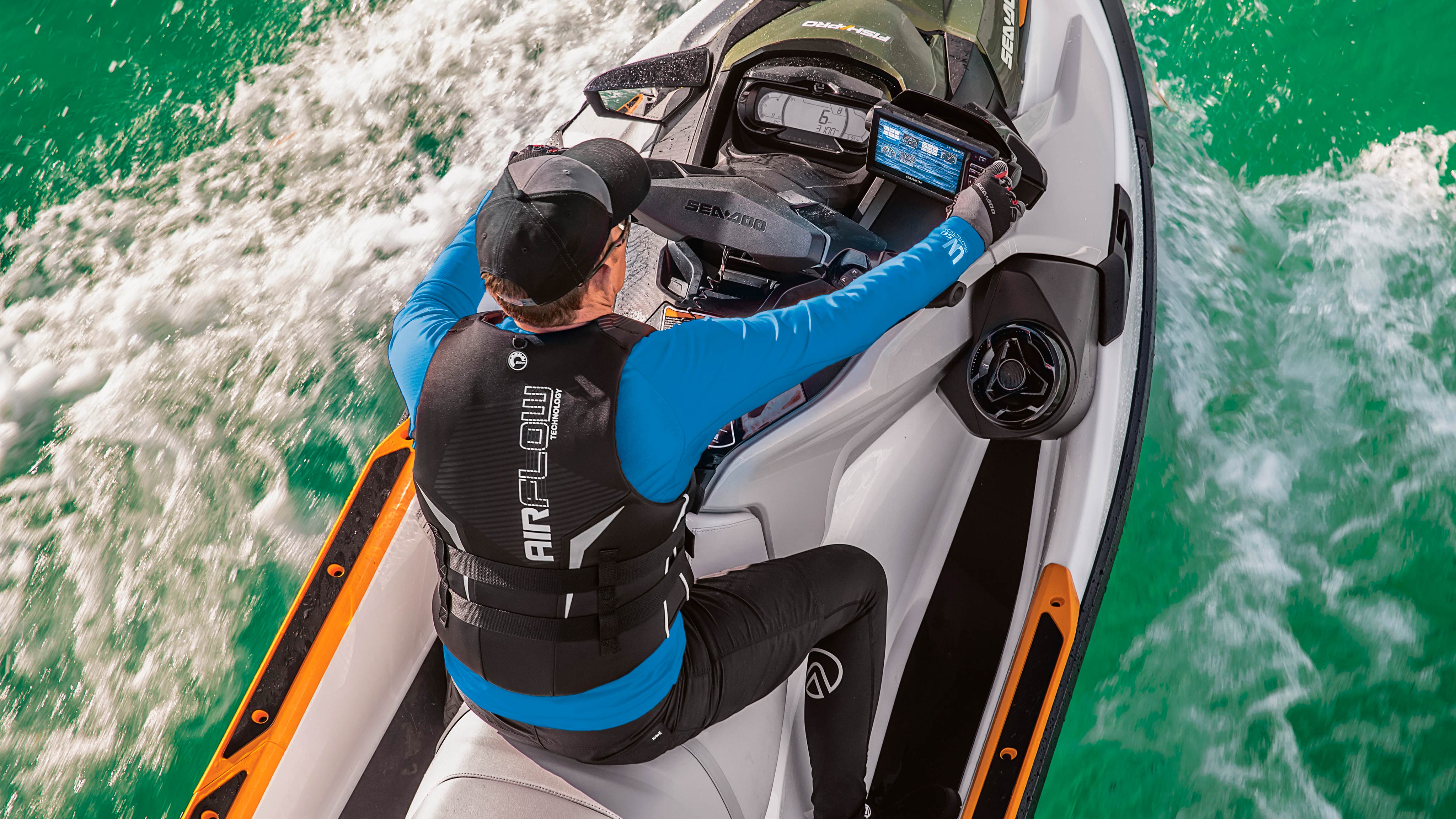 Fishermen using the Garmin Fish Finder on his FISH PRO