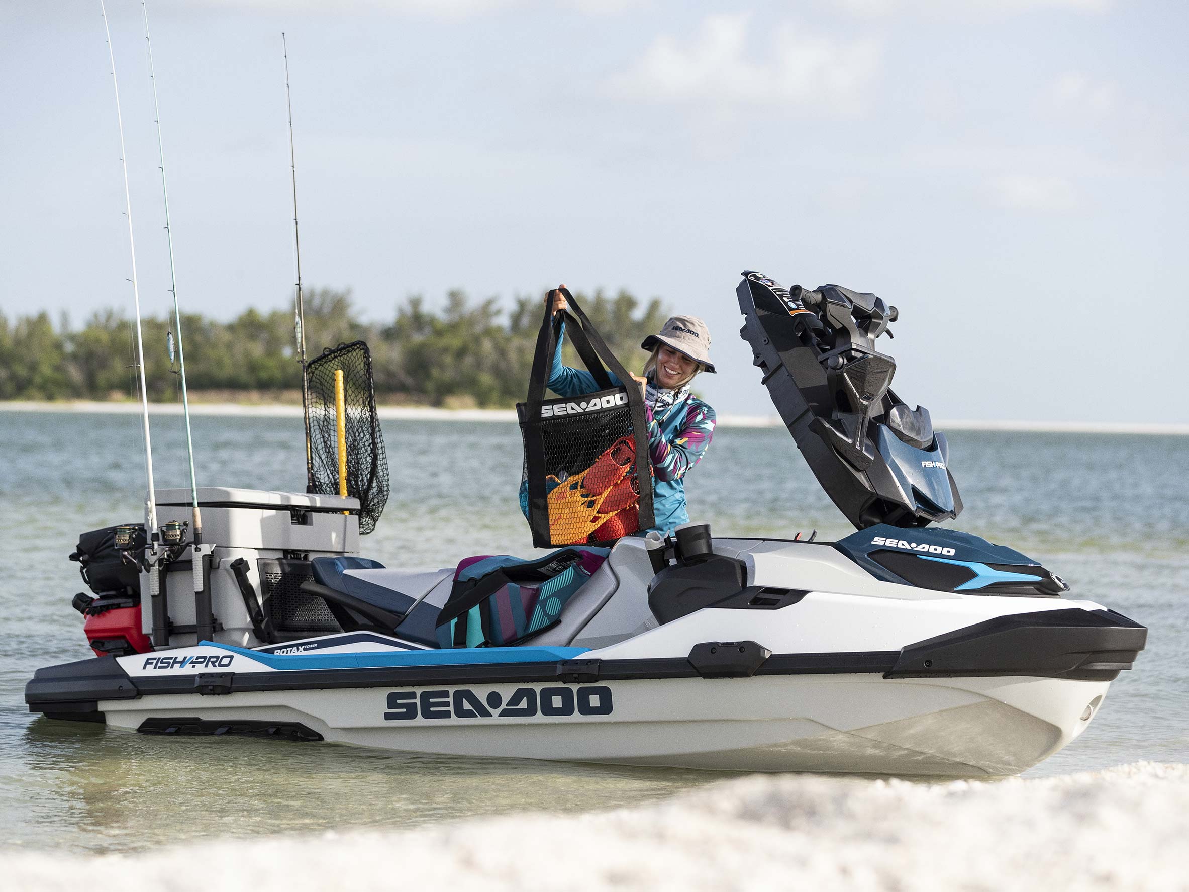 Woman preparing her Sea-Doo Fish Pro for a fishing ride