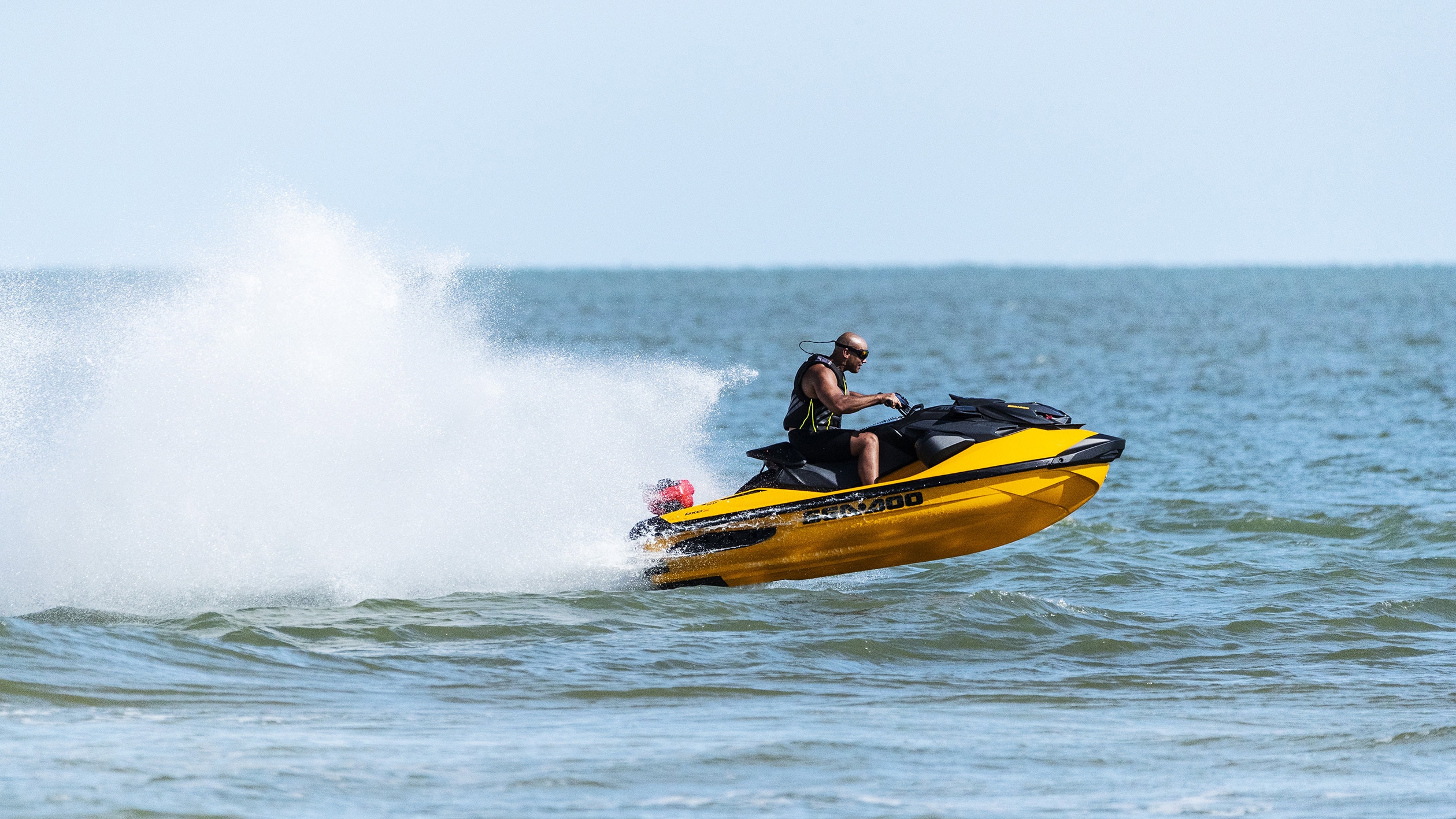 Man speeding a Sea-Doo RXP-X with a Rotax 1630 engine