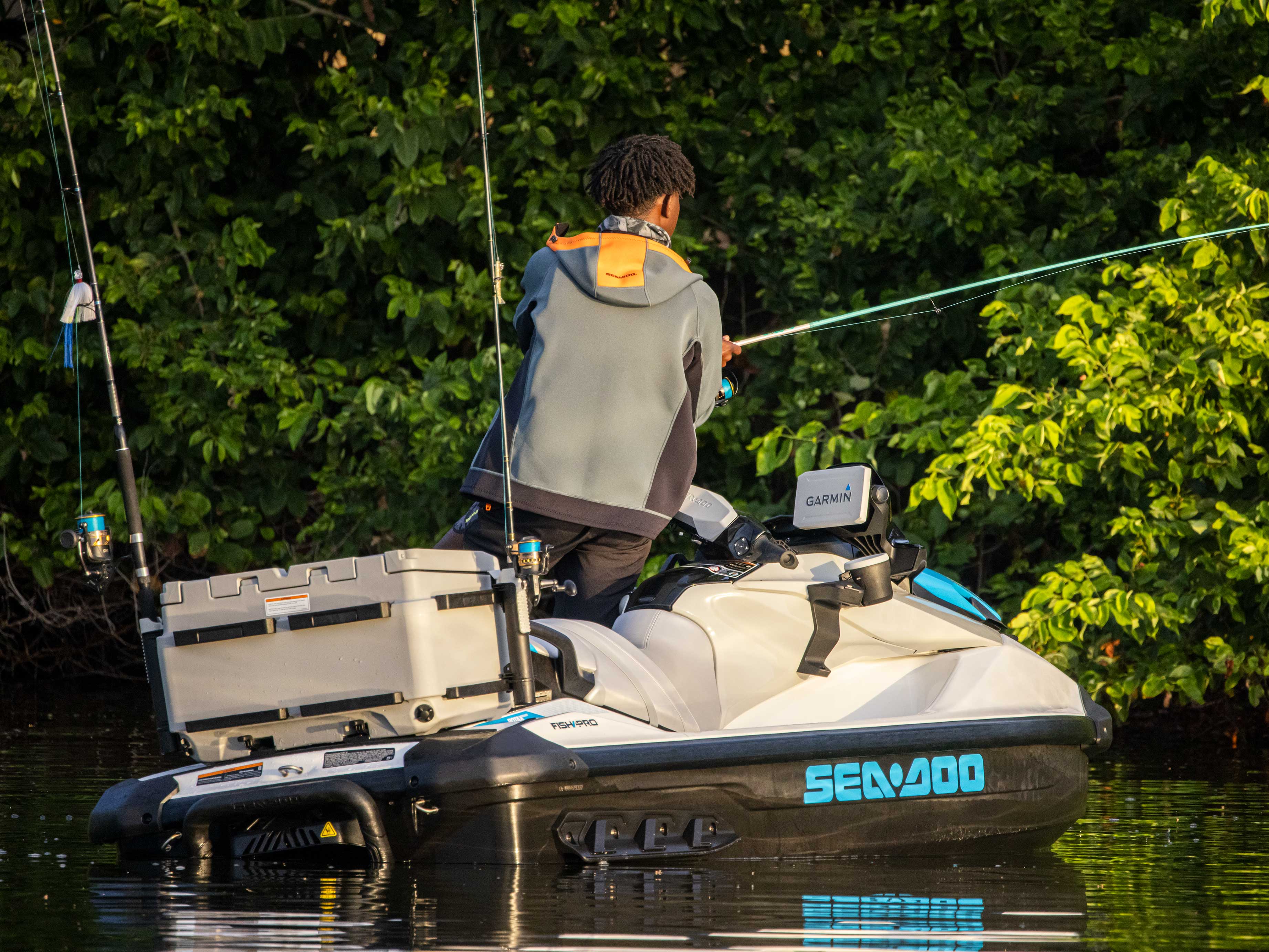 Man fishing on his Sea-Doo FishPro 