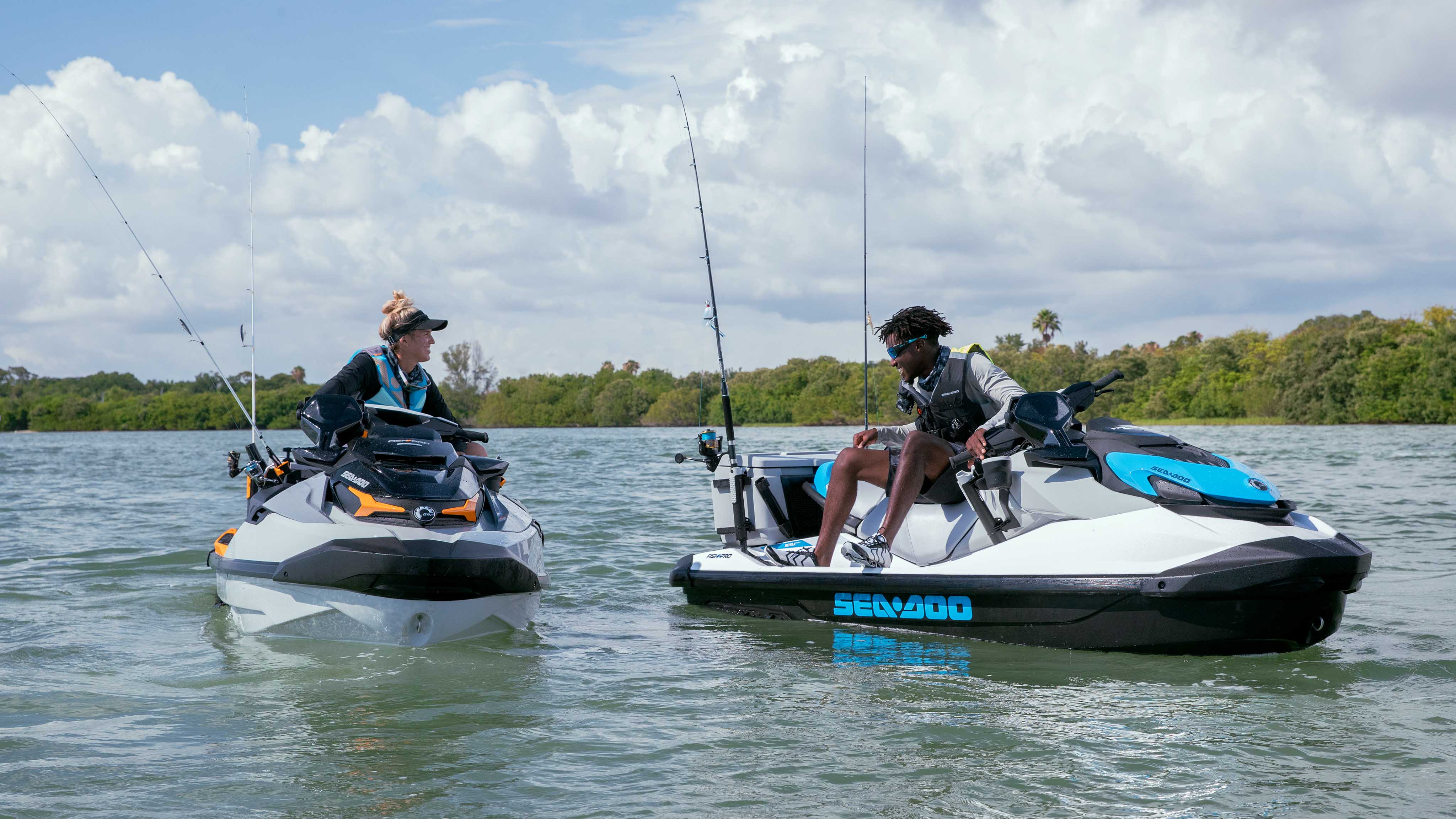 Couple fishing with 2 new Sea-Doo FishPro