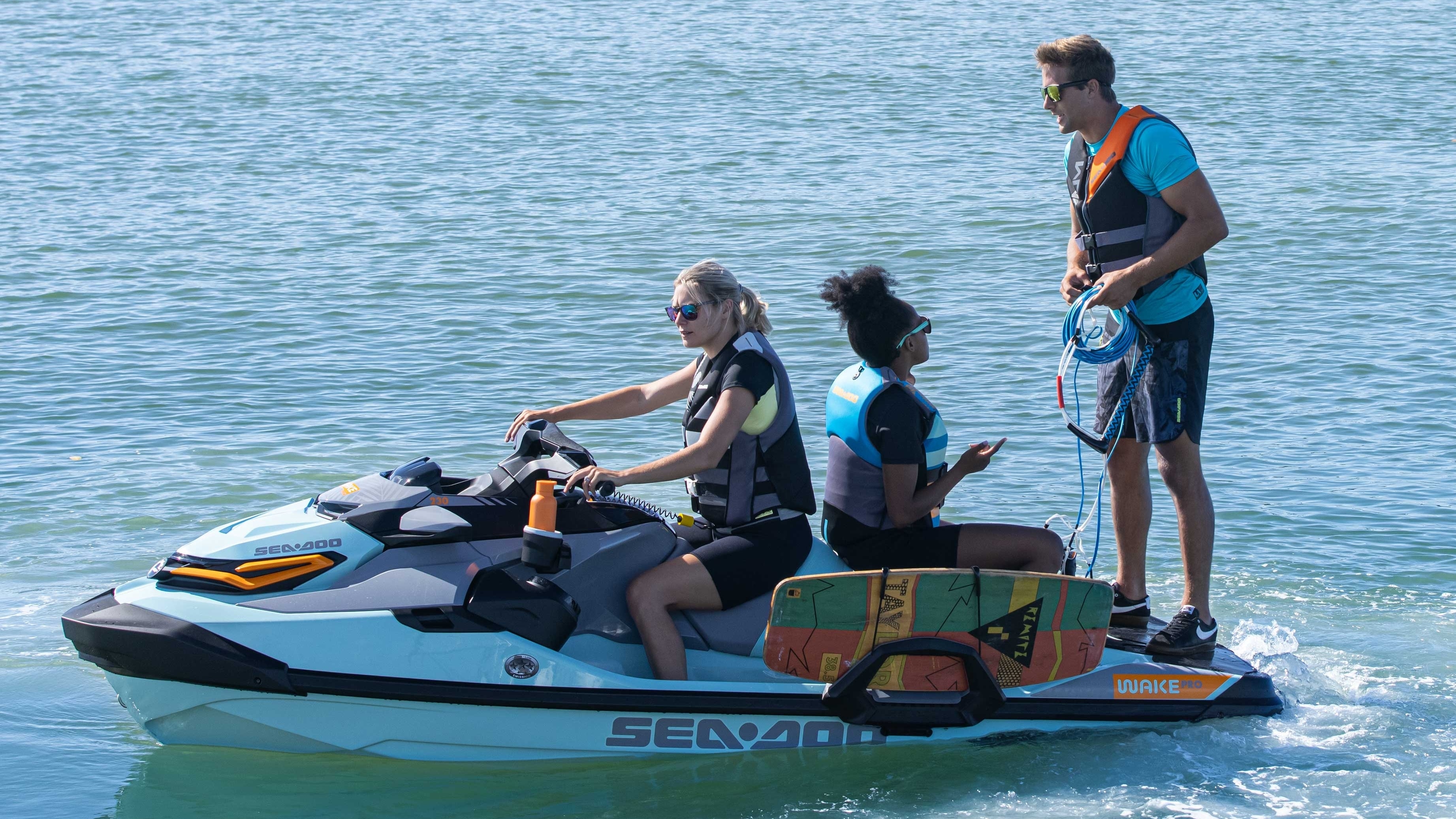 Friends getting ready to do wakeboard on their Sea-Doo Wake Pro