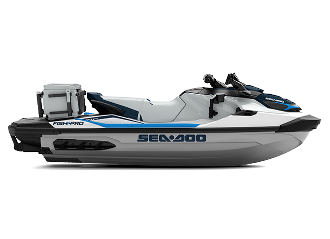 Sea-Doo Fish Pro Sport 170 without sound system MY22 - White / Gulfstream Blue - Side view