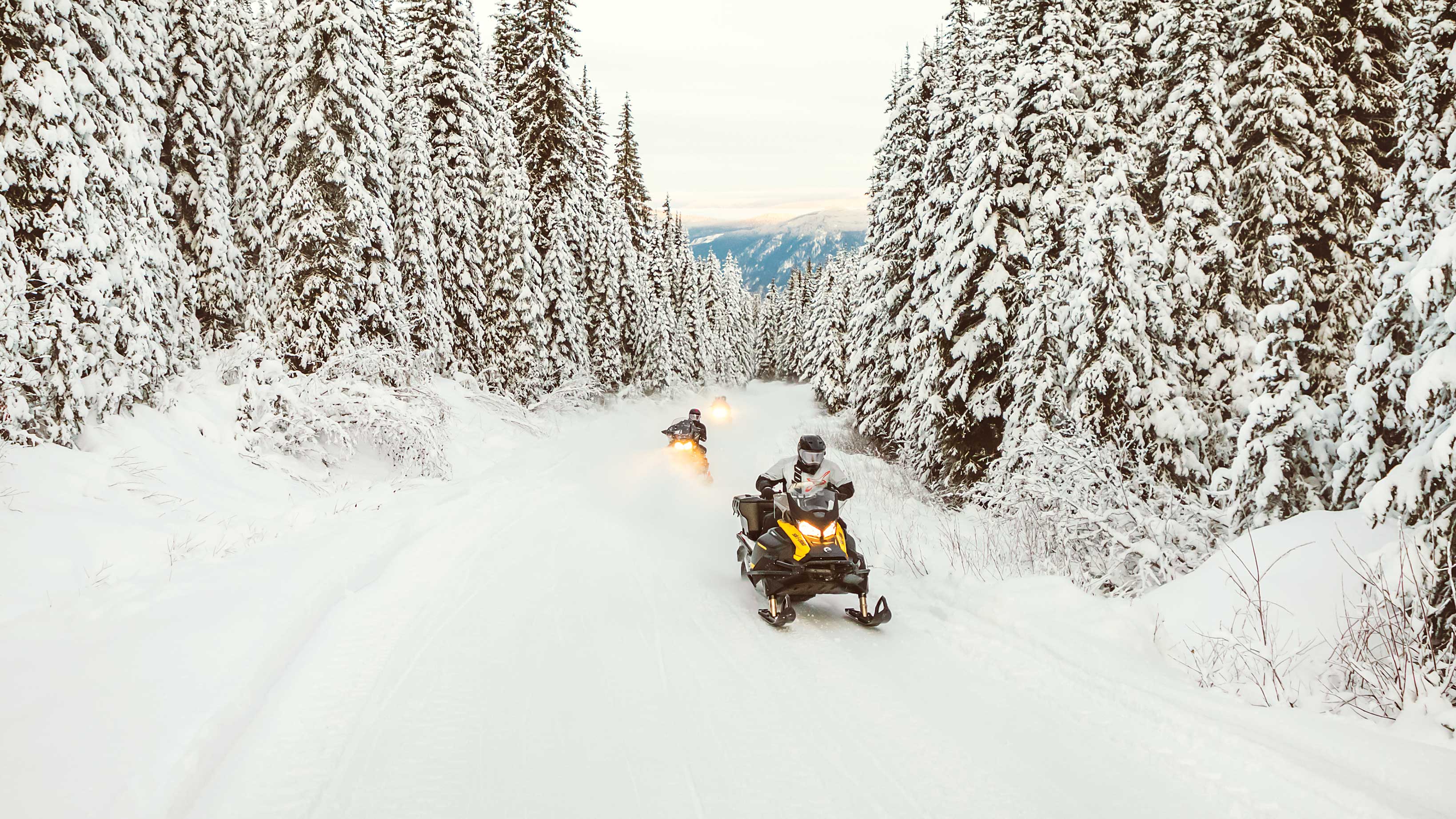  Dva Ski-Doo Tundra se hitro vozita po snežni poti