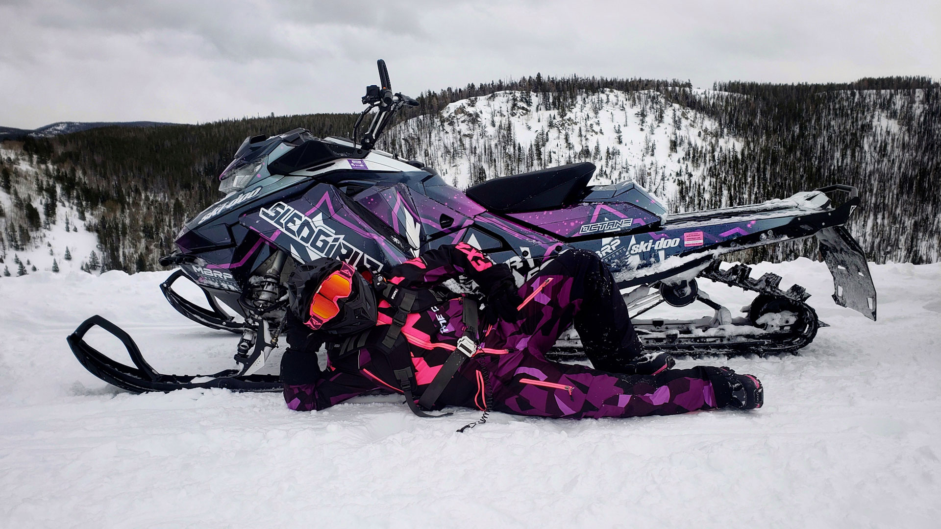 Ashleigh Abner on her Ski-Doo Summit snowmobile