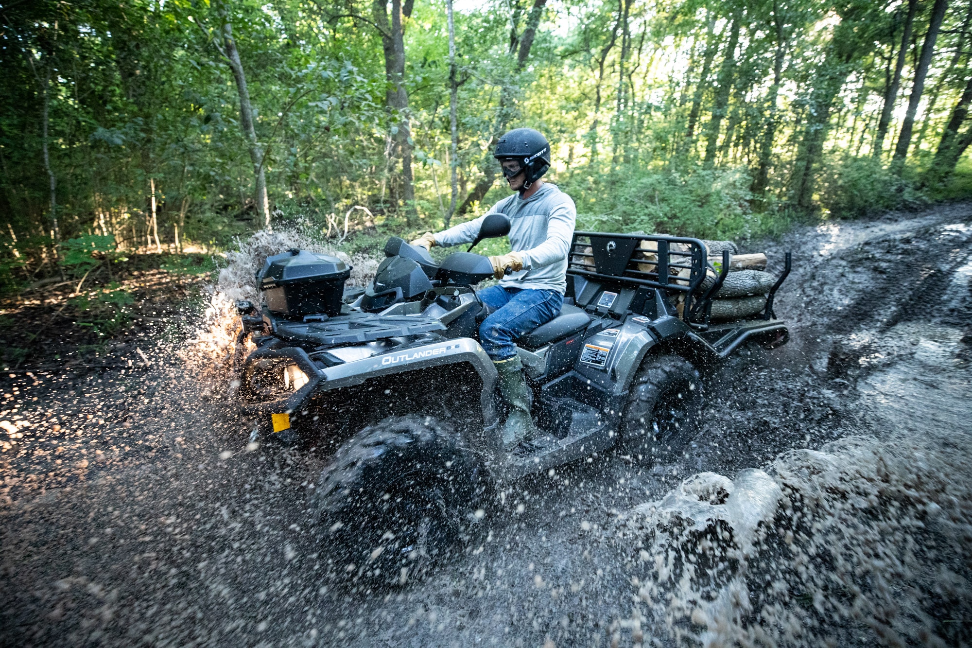 Man hitching trailer to a Can-Am Outlander PRO ATV