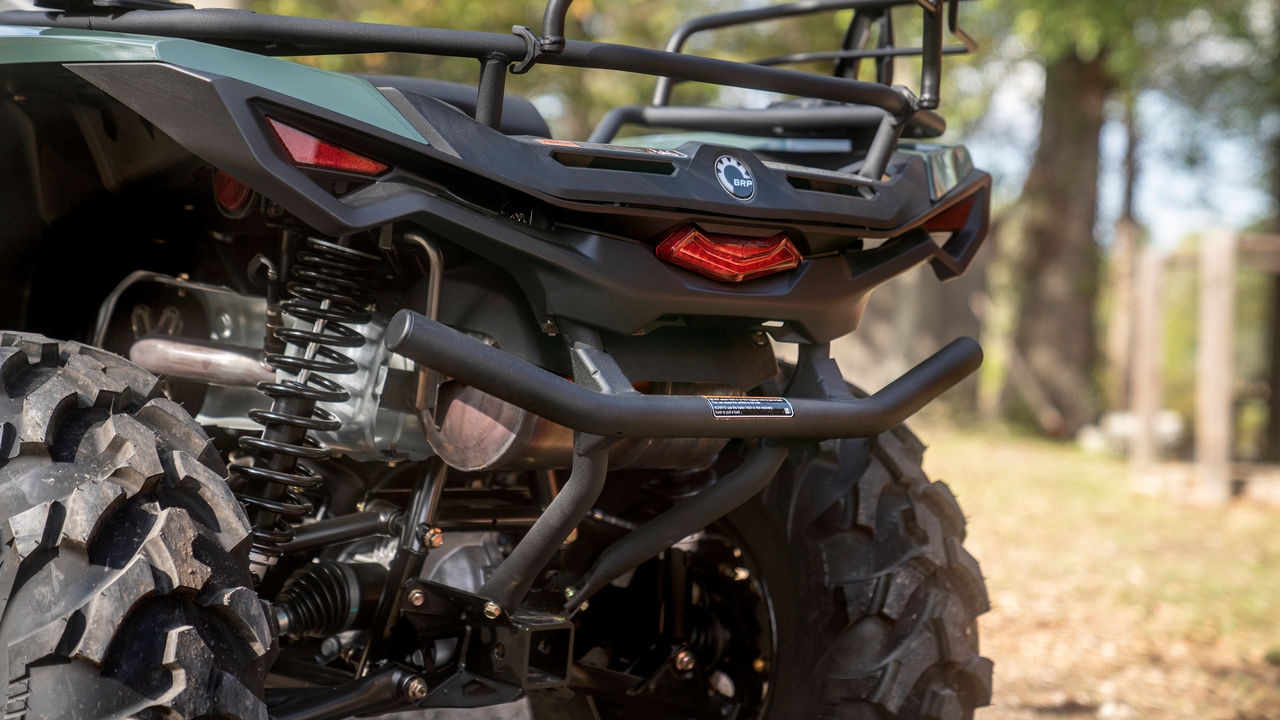 The rear bumper of a 2023 Can-Am Outlander PRO XU HD5 off-road vehicle