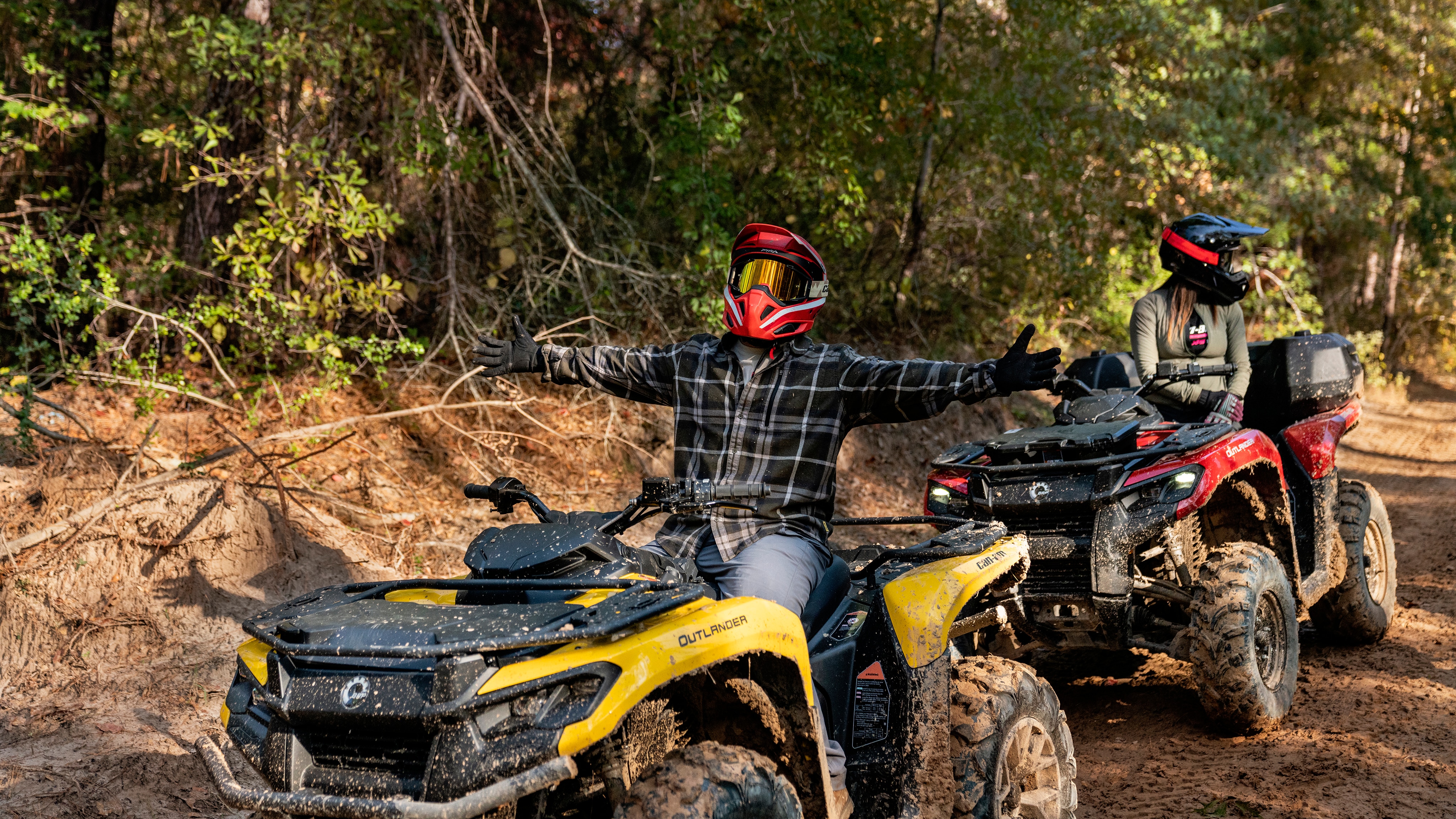 Off-road riders on their Can-Am Outlander XT 700 and DPS 500