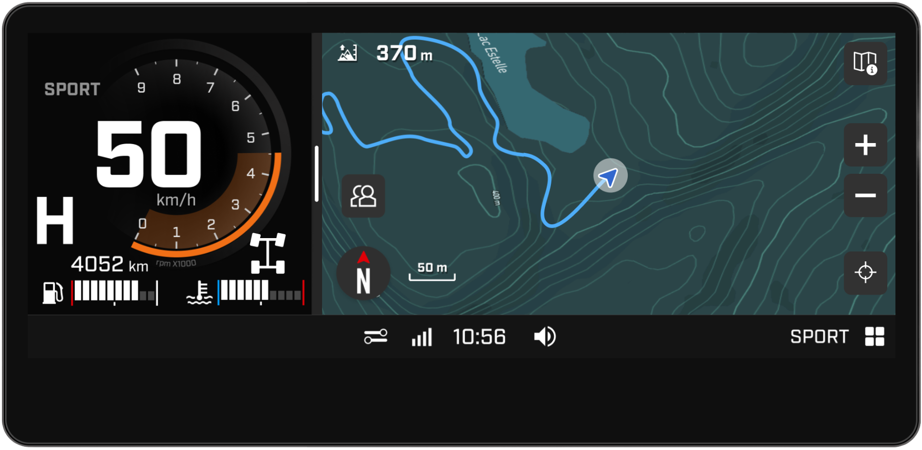 Can-Am integrated GPS 10.25-inch touchscreen displaying a map.
