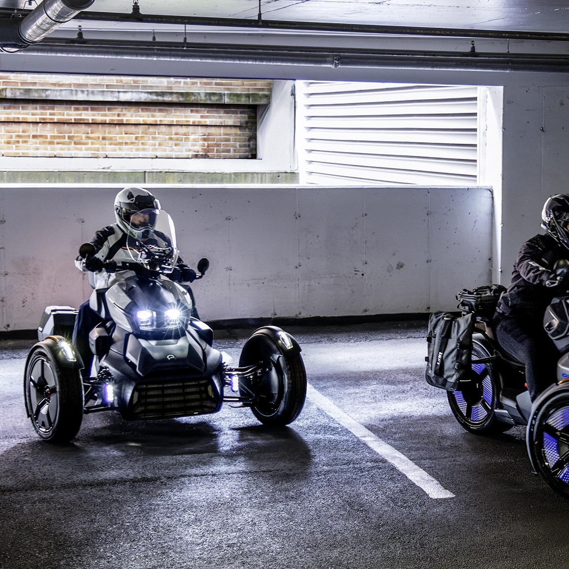 Two motorcyclists about to head out with the newly redesigned Can-Am Ryker