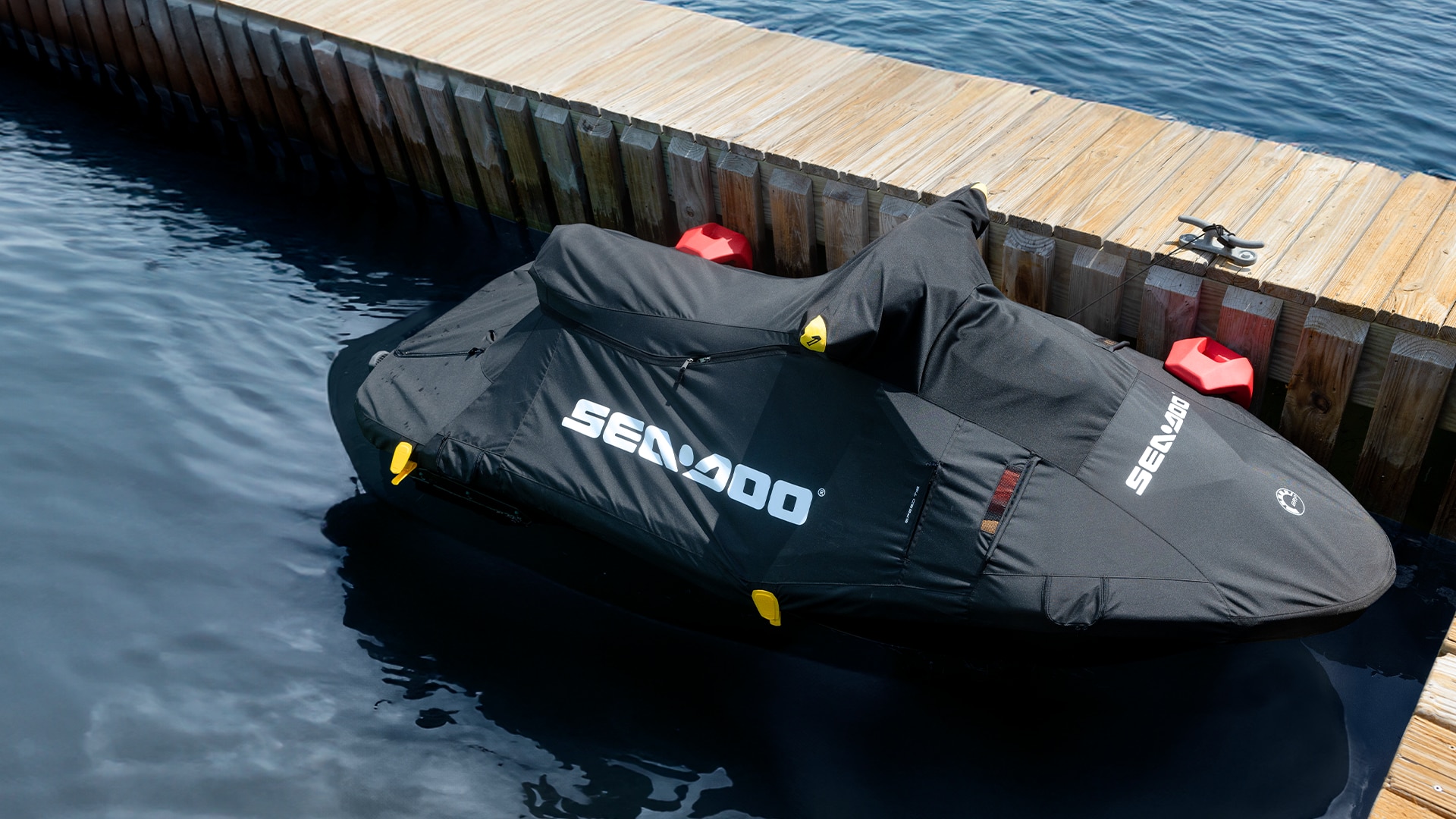 Snap-in fenders on a docked Sea-Doo