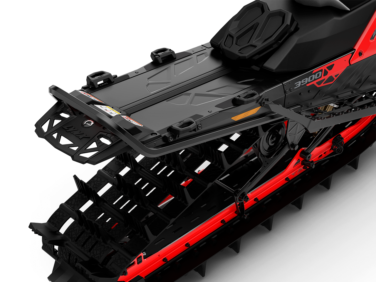 Tapered rear chassis of Lynx Shredder RE 2026 snowmobile