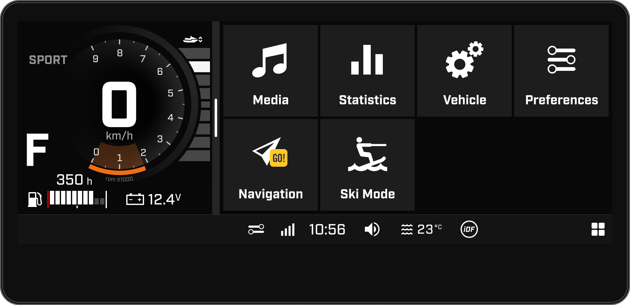 Applet menu in Sea-Doo's PWC 10.25" display