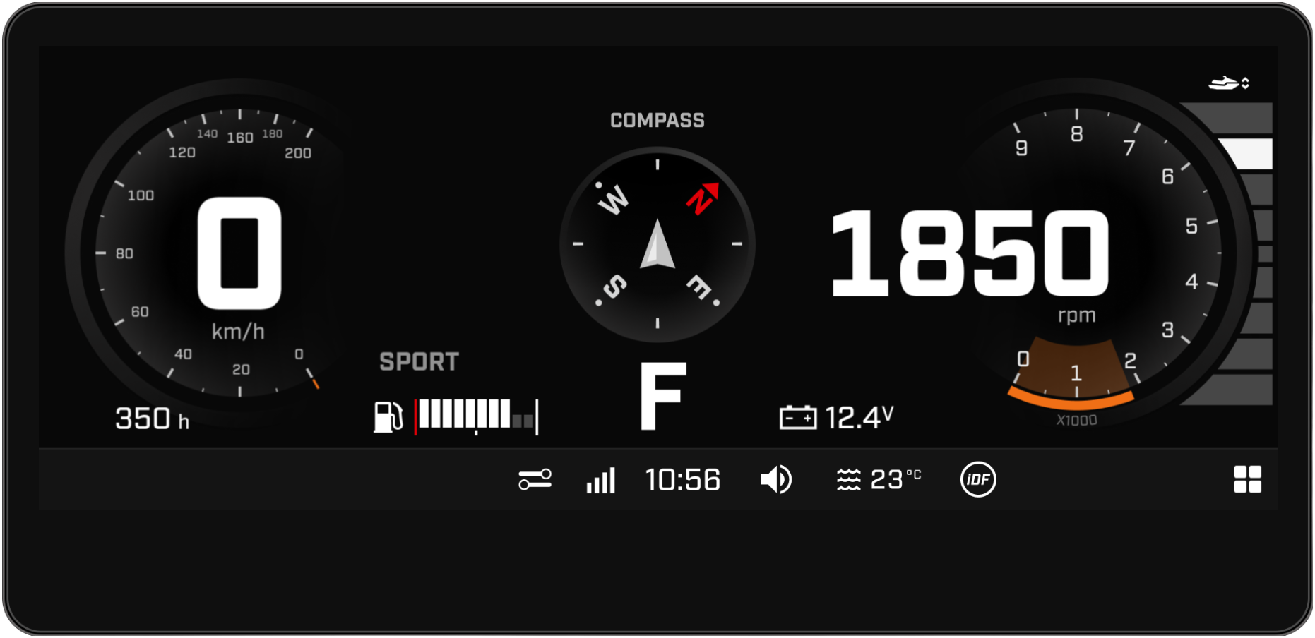 Full gauge view in Sea-Doo's PWC 10.25" display
