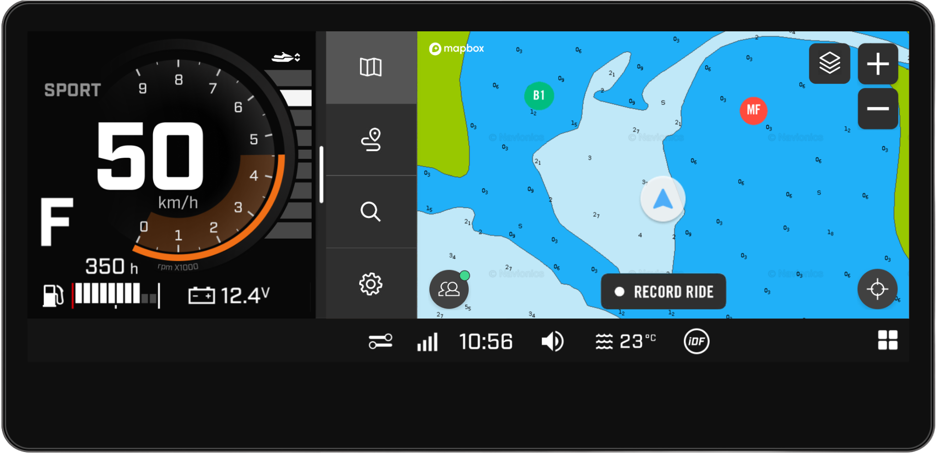 Navigation applet in Sea-Doo's PWC 10.25" display