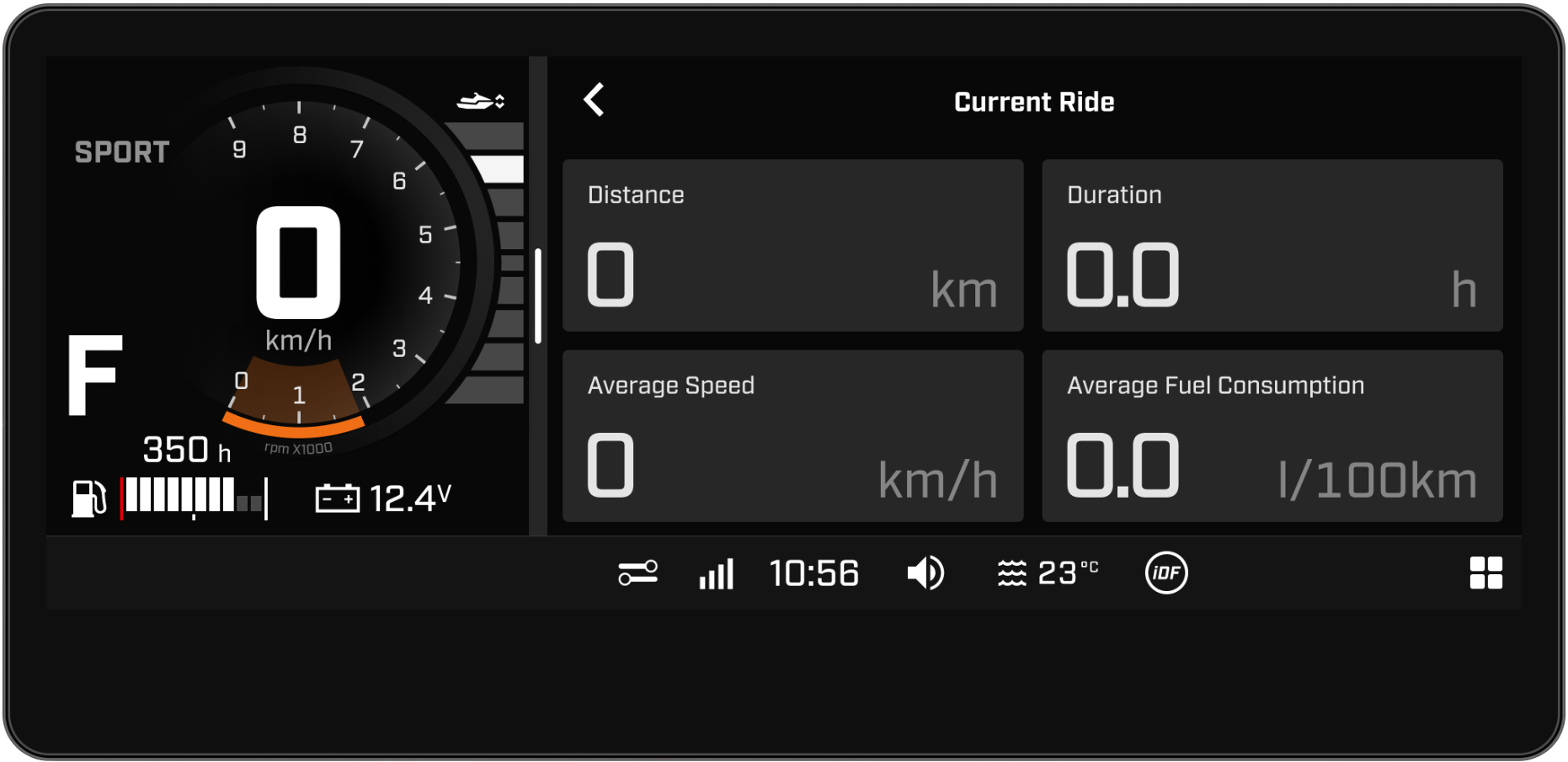 Statistics applet in Sea-Doo's PWC 10.25" display