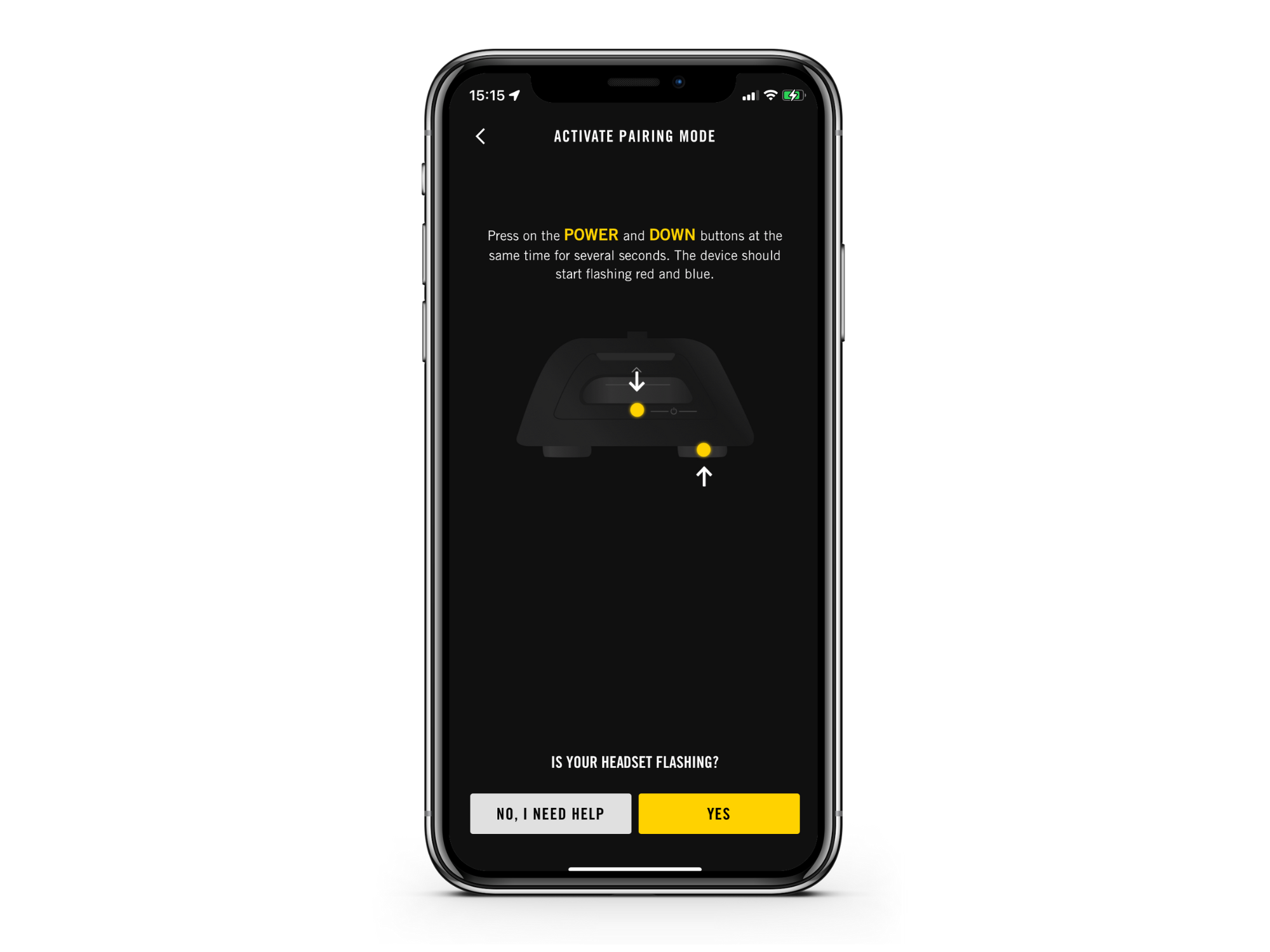 The BRP GO! app showing the pairing steps for Vibe communication system