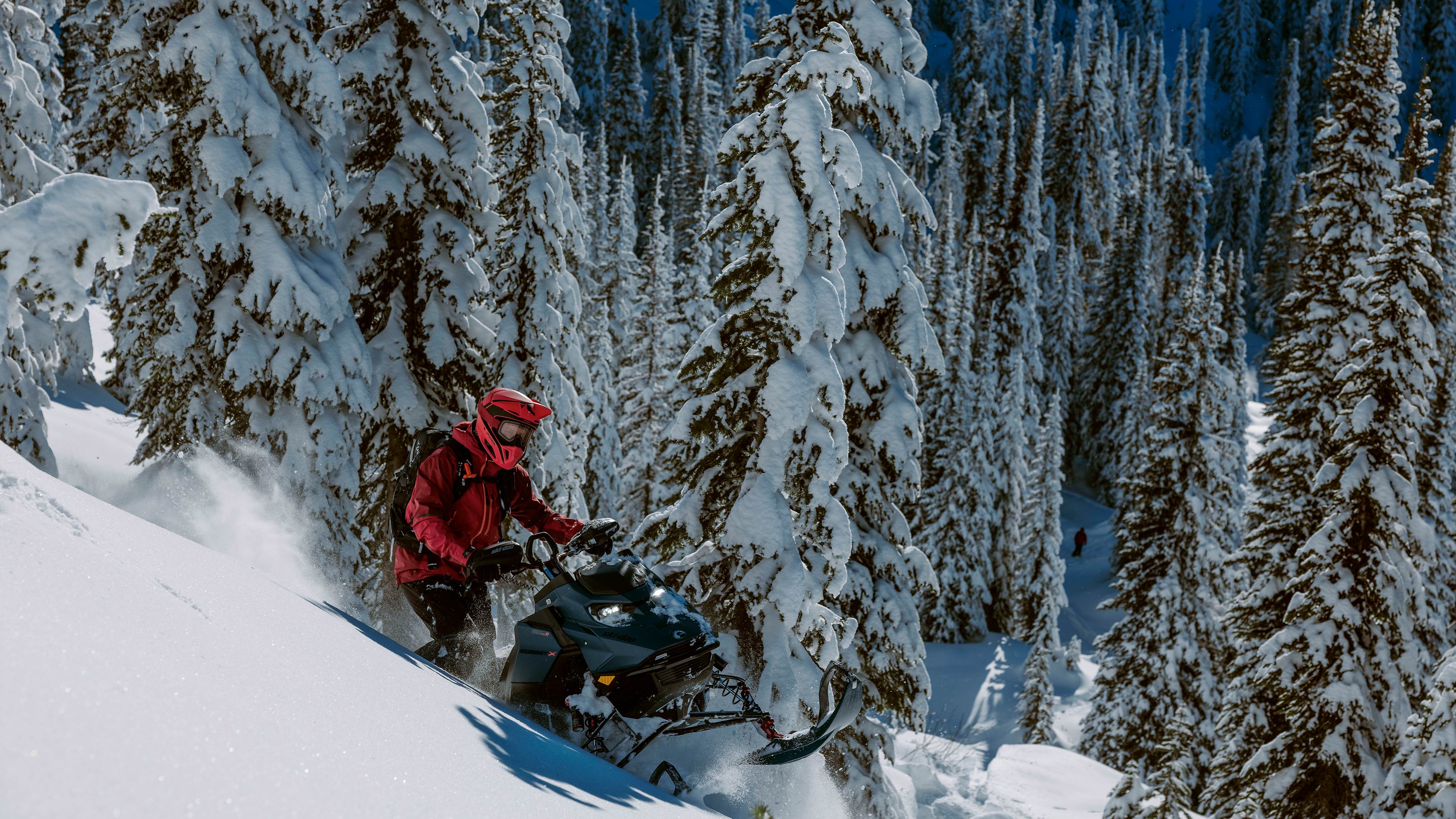 2025 Ski-Doo Summit v zasneženom lese