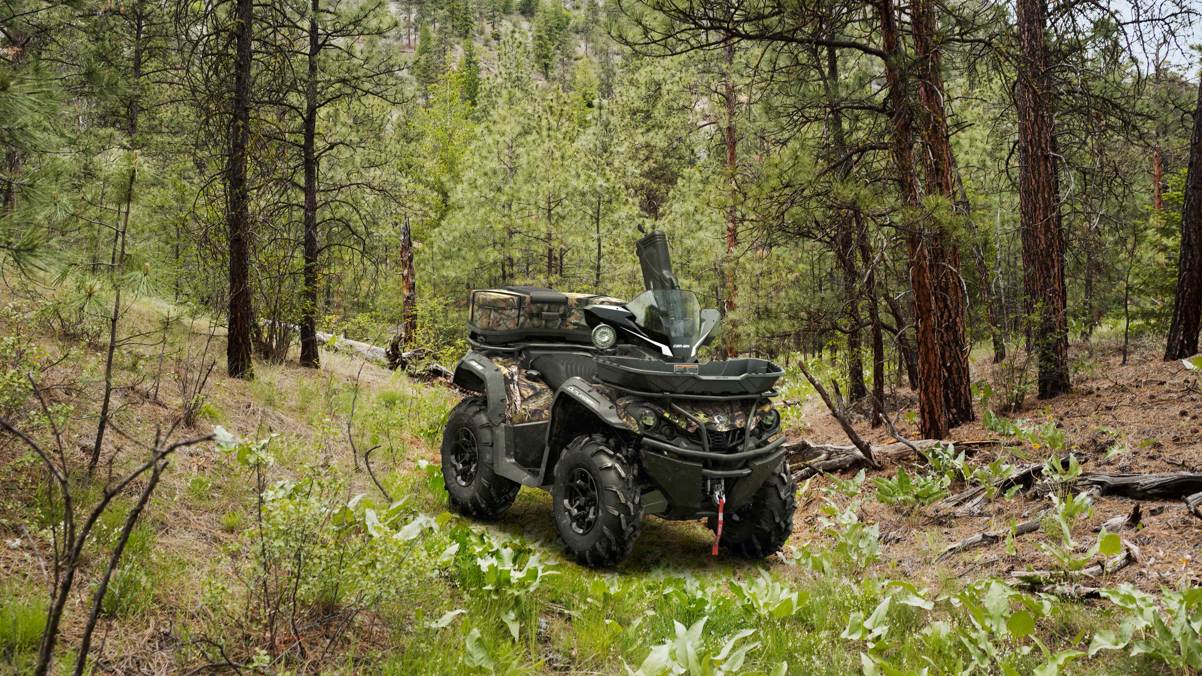 Man driving an outlander in a forest trail