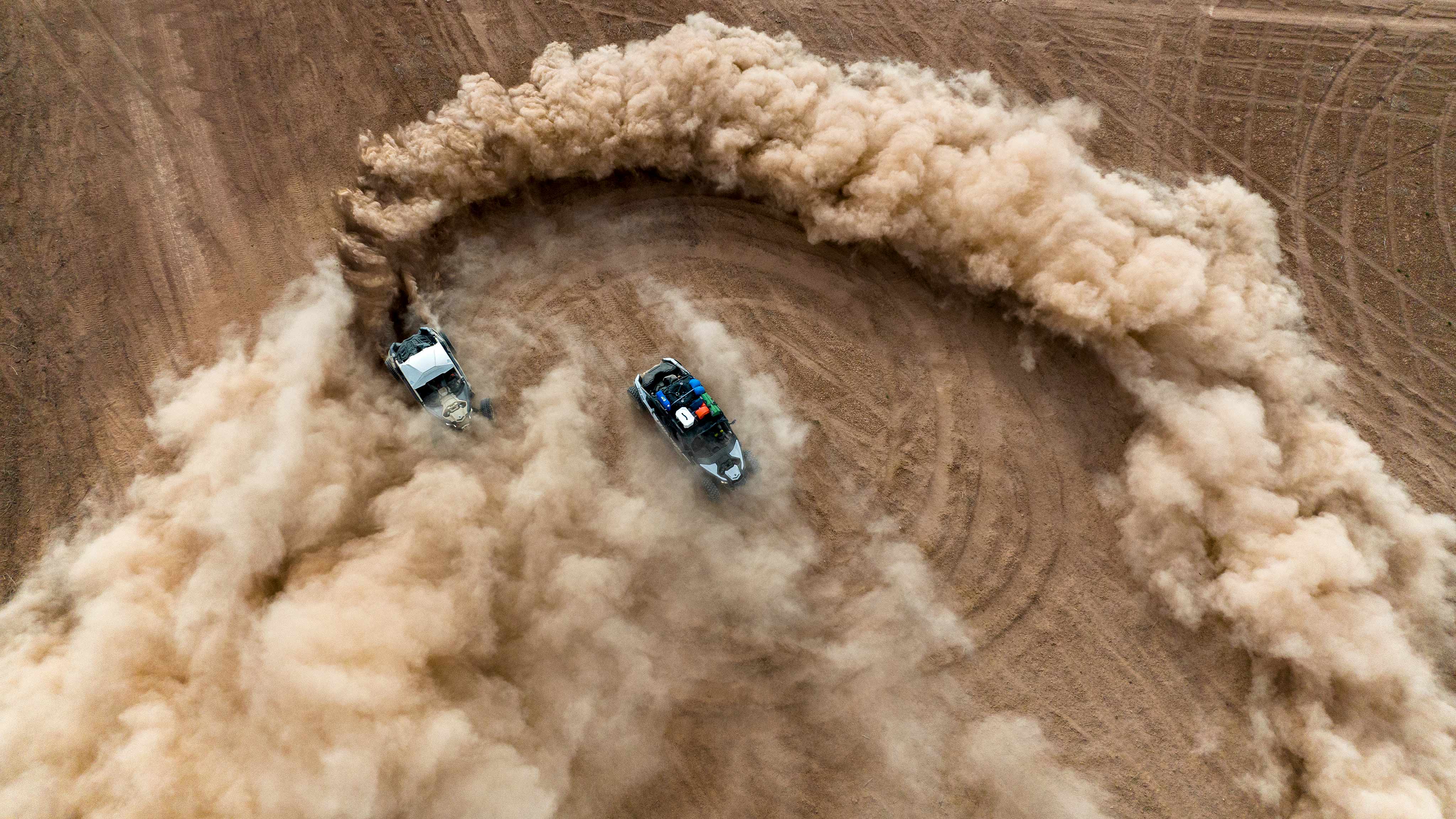 Aerial shot of Can-Am vehicles