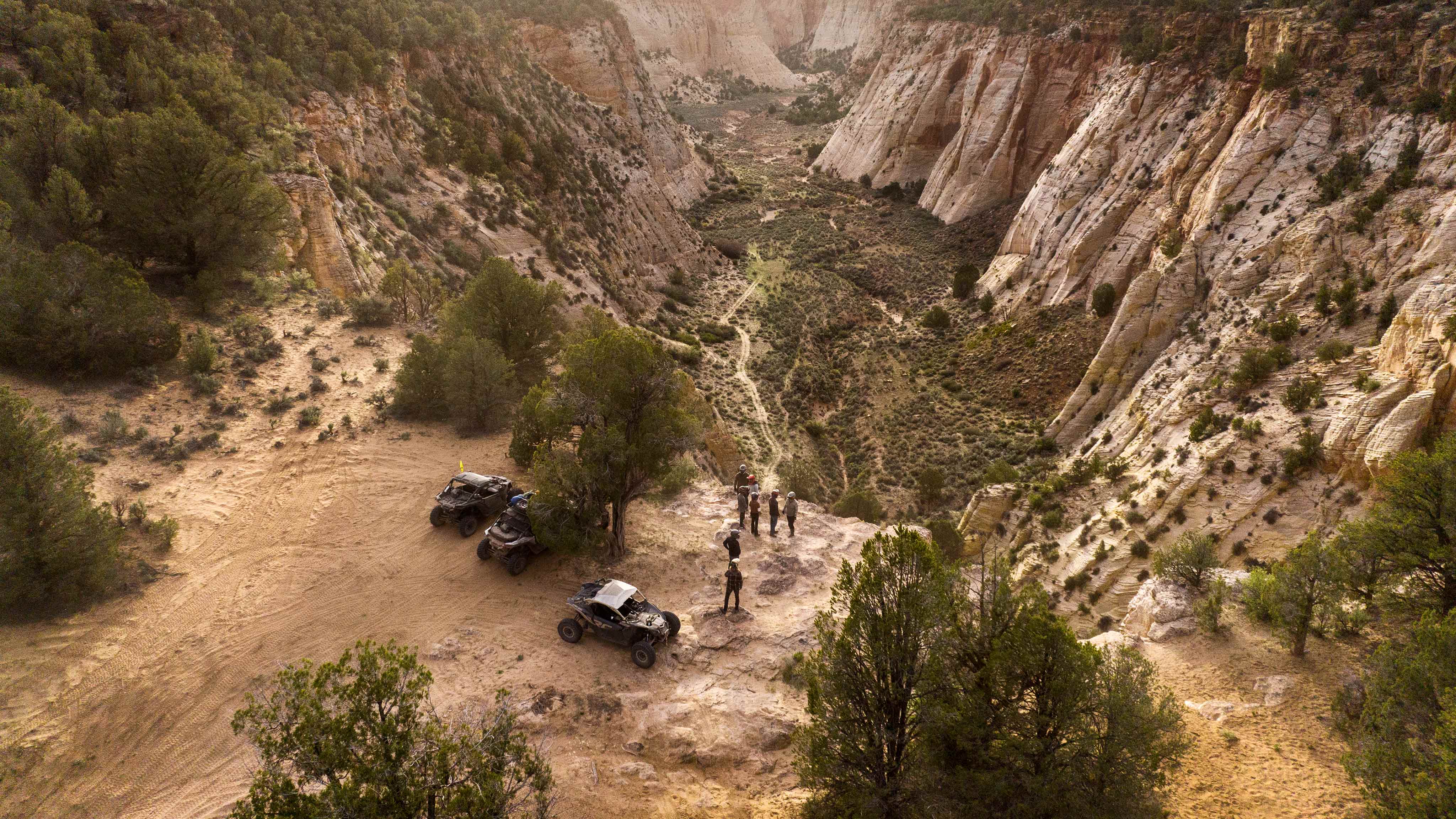 Aerial shot of Can-Am vehicles